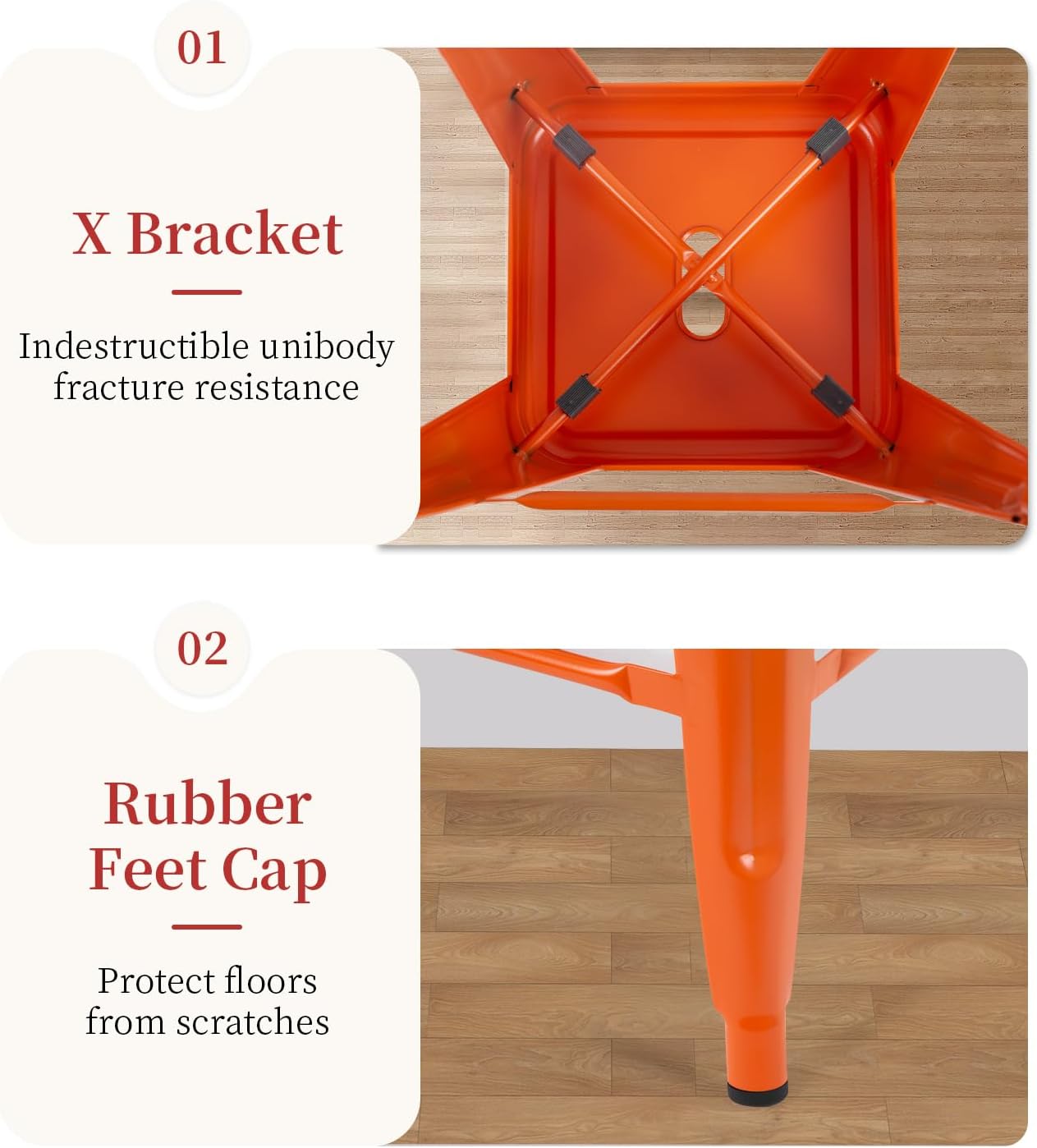 FDW Metal Bar Stools Set of 4 Counter Height Bar Stools 24 Inches Industrial Bar Chairs Patio Stool Stackable Backless Stool Indoor Outdoor Metal Kitchen Stools Bar Chairs (Orange, 24")
