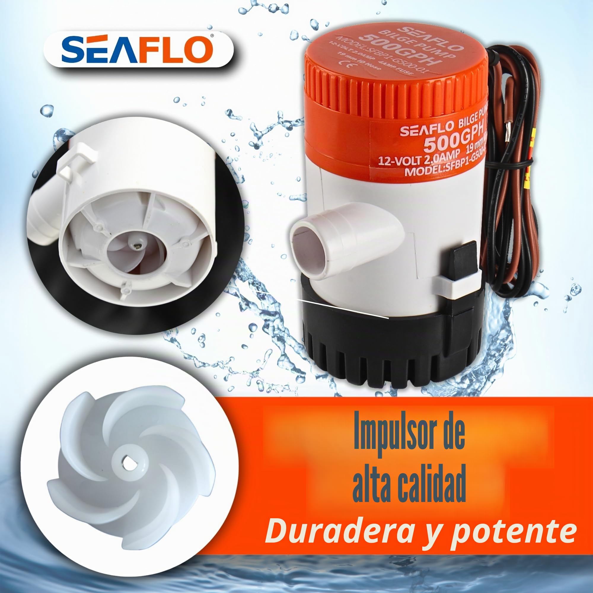 Seaflo Bomba de sentina de 12 V 500 GPH Seaflo