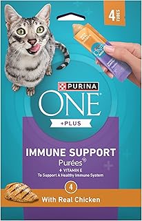 Purina ONE Plus Immune Support Purees with Real Chicken Lickable Cat Treats - 1.4 oz (Pack of 4)