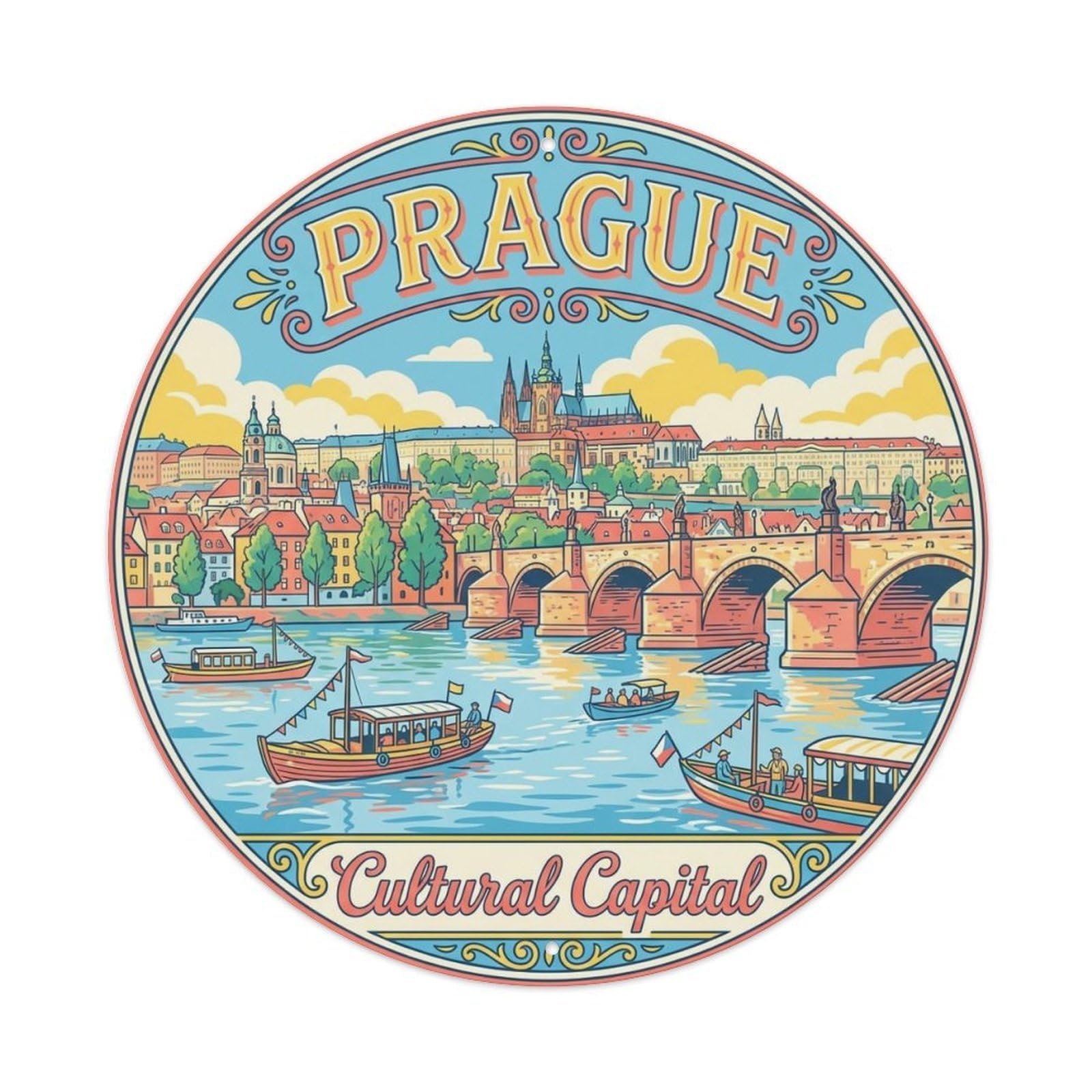 Vintage Travel Prague Czechia Tour Metal Tin Sign