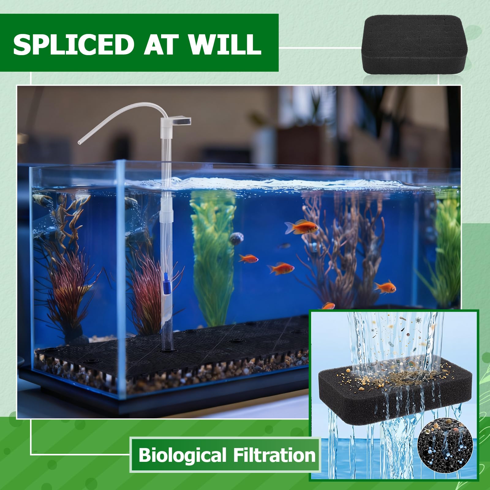 Sieral Filtro de grava para tanques de 40 a 55 galones, 16 placas de 5.7 x 5.7 pulgadas, sistema de grava para agua limpia, con 4 tubos de elevación y 1 filtro de algodón, para agua dulce y agua