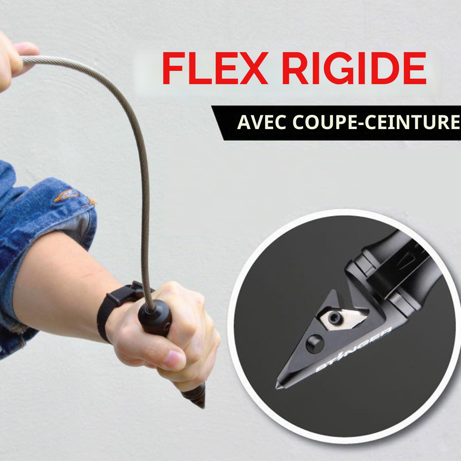 Générique Fouet d'autodéfense légal, Fouet Multifonctionnel Portable en Fil d'acier, Outils de sécurité pour briser Les vitres de Voiture -FRHZ02 (Fouet 73 cm)
