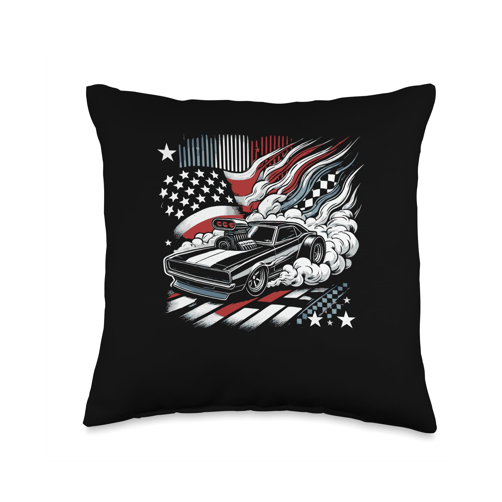 American Flag Drag Racing Strip Tree Light Dragster Throw Pillow