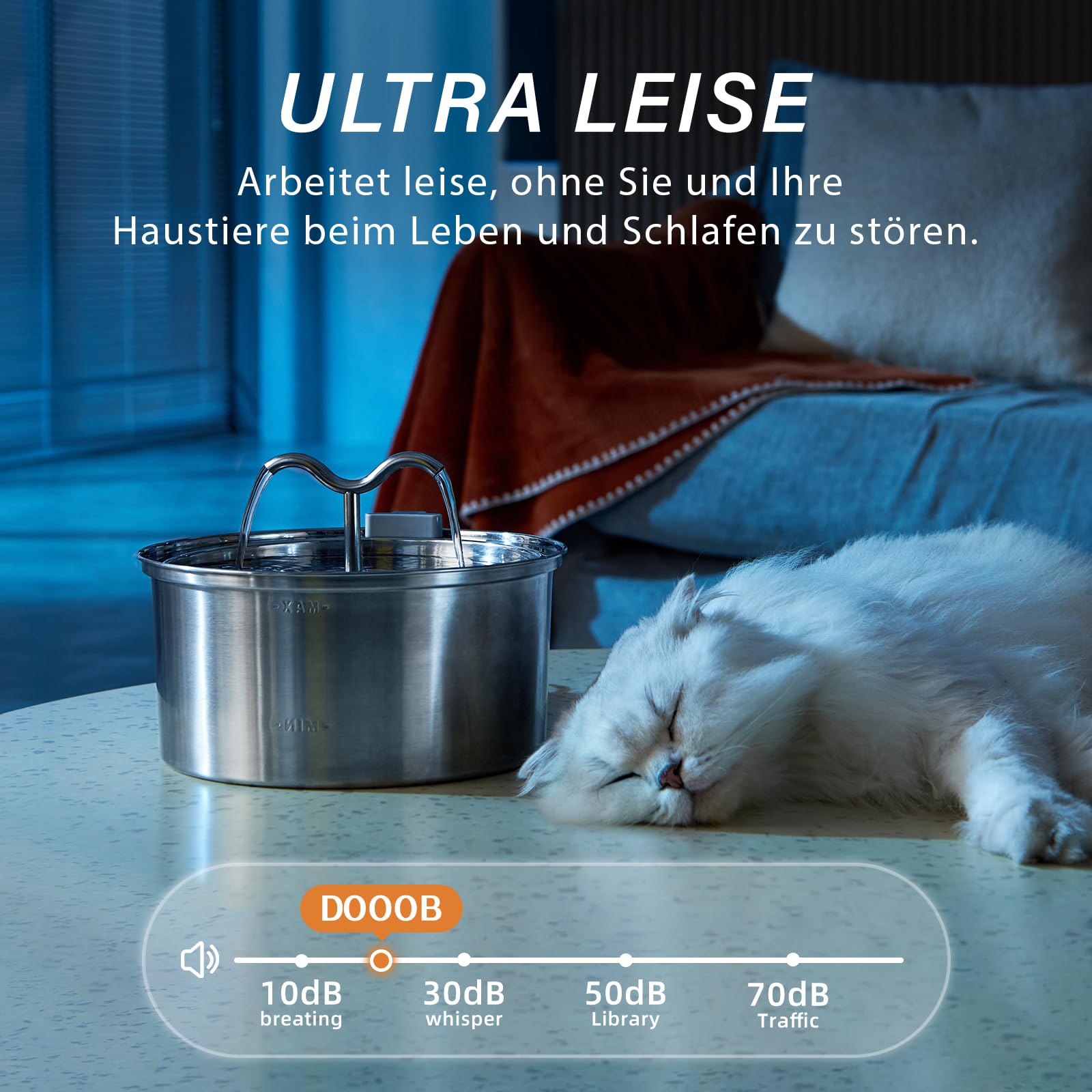 DOOOB Katzentrinkbrunnen, 3,2L Katzen Trinkbrunnen, Katzenbrunnen Edelstahl mit Ultra-Leiser Pumpe, Automatischer Trinkbrunnen für Katze und Kleine Hunde, Inkl. 1 Filter & 1 Schwamm