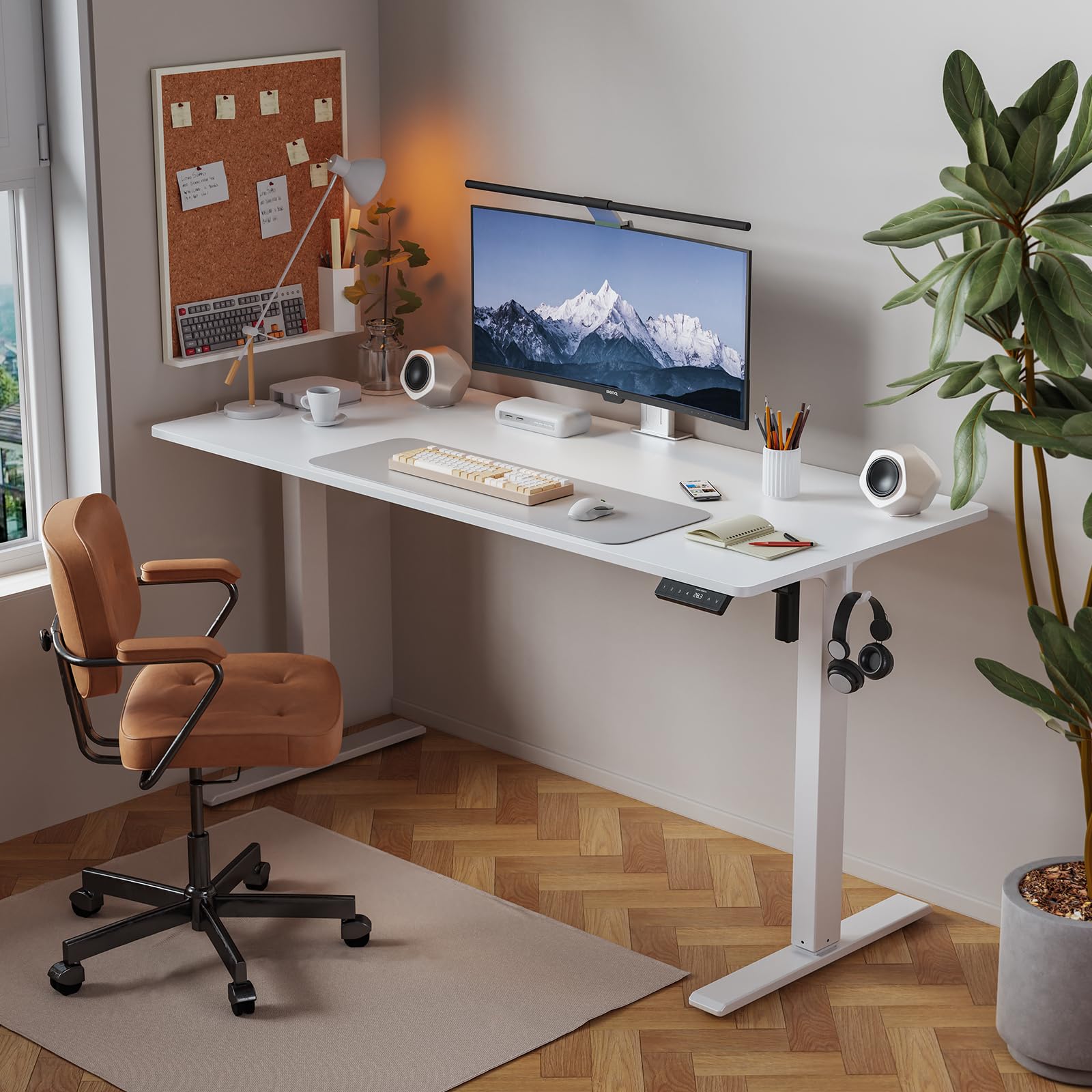 WALKINGDESK Scrivania Regolabile in Altezza, 100 x 60 cm Tavolo Elettrica con 2 Ganci, Standing Desk con Memoria per 4 Altezze, Scrivanie in Piedi in Casa con Piano Assemblato, Bianco