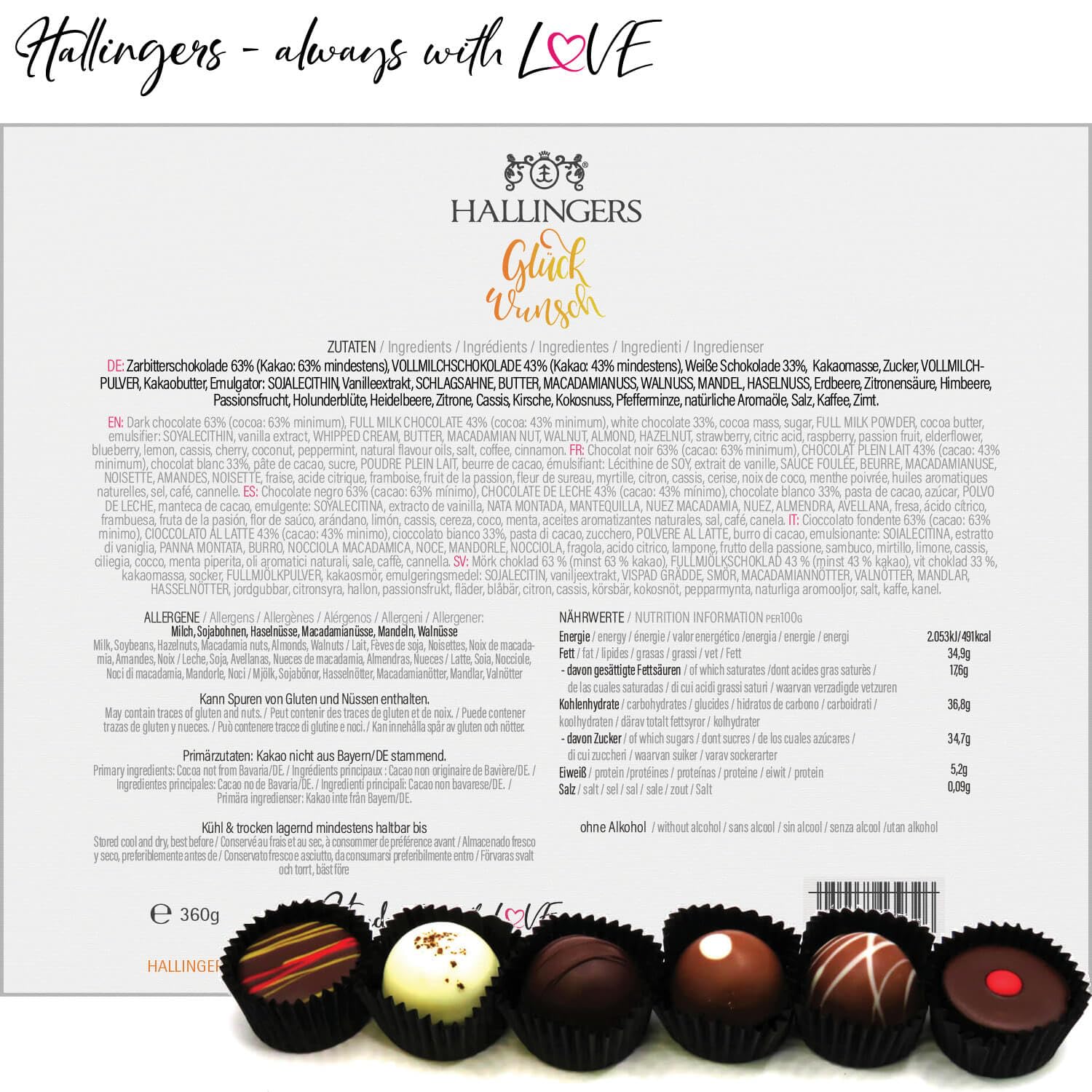 Hallingers Genuss Manufaktur Pralinen Glückwunsch-Geschenk - ohne Alkohol, handmade aus Confiserie-Edelkakao in wertiger XXL-Geschenkbox "Herzlichen Glüc...", Geschenkidee für Frauen Männer