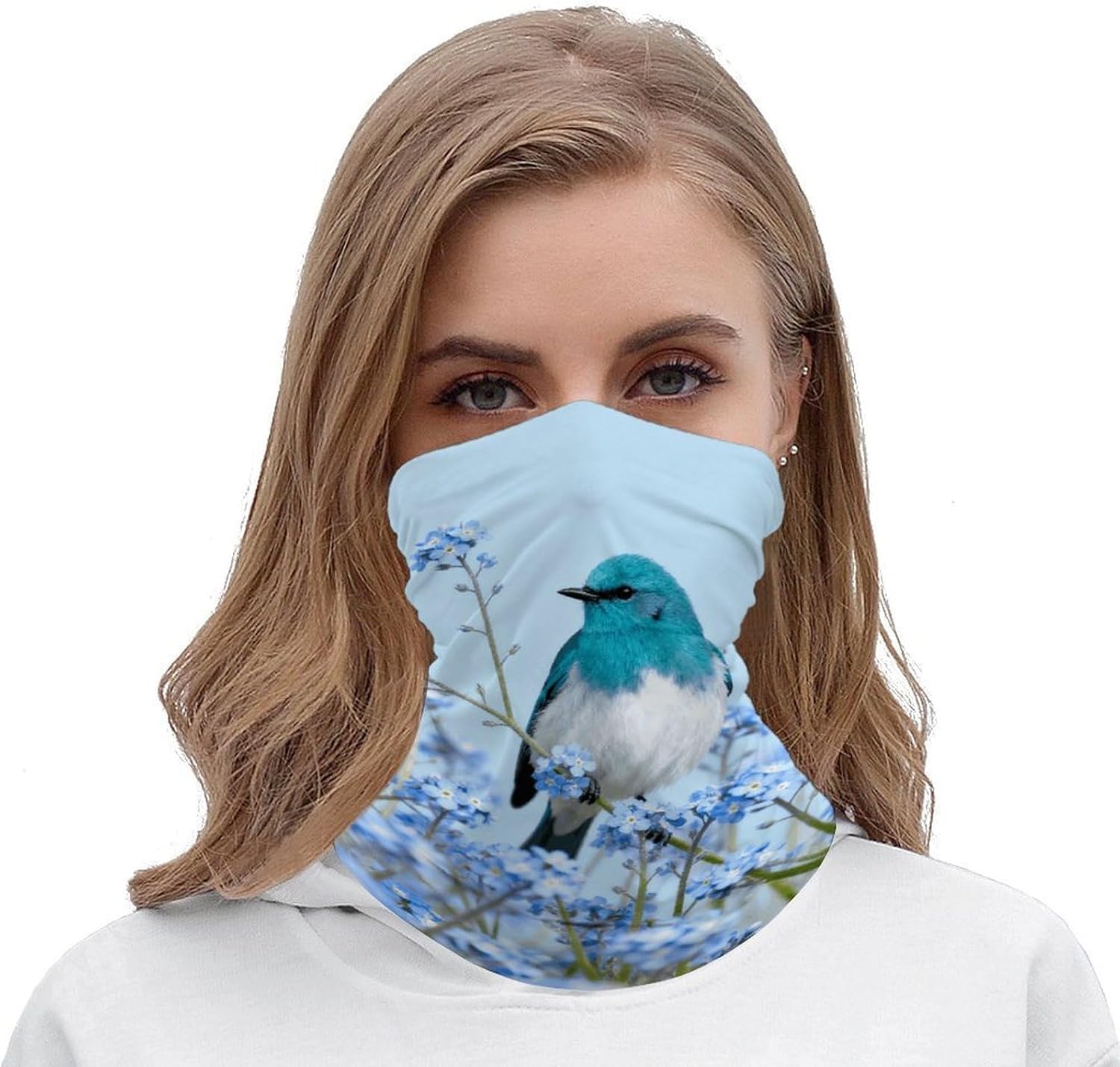 Sun UV Protection Neck Gaiter Upf 50+ Balaclava Ski Kingfisher on Forget-Me-Not Face Mask Summer Face Cover Scarf Breathable Bandana for Fishing Hunting Kayaking Hiking Cycling Outdoor Activities