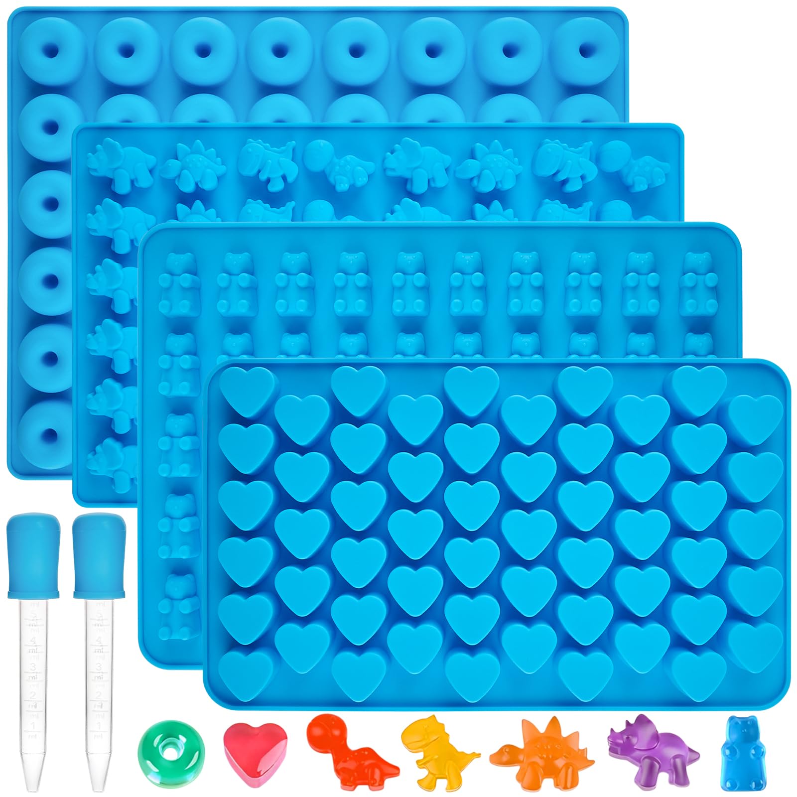 gummy candy molds with 2 droppers silicone molds include bear dinosaur heart donut 4 pcs 201 cavities