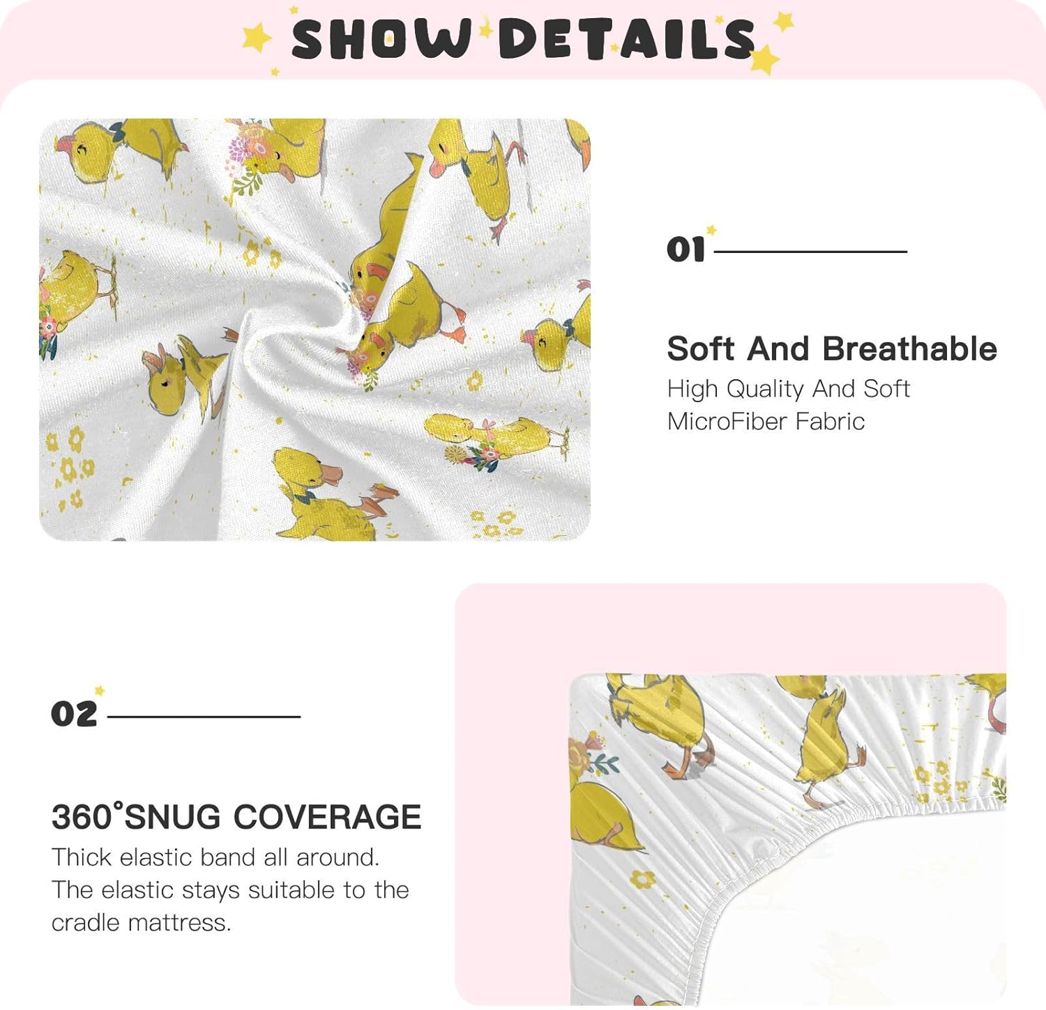 vvfelixl Crib Sheets for Boys & Girls - Cute Duck Toddler Baby Sheets, Fitted, Soft & Breathable, 52 * 28 * 9In White