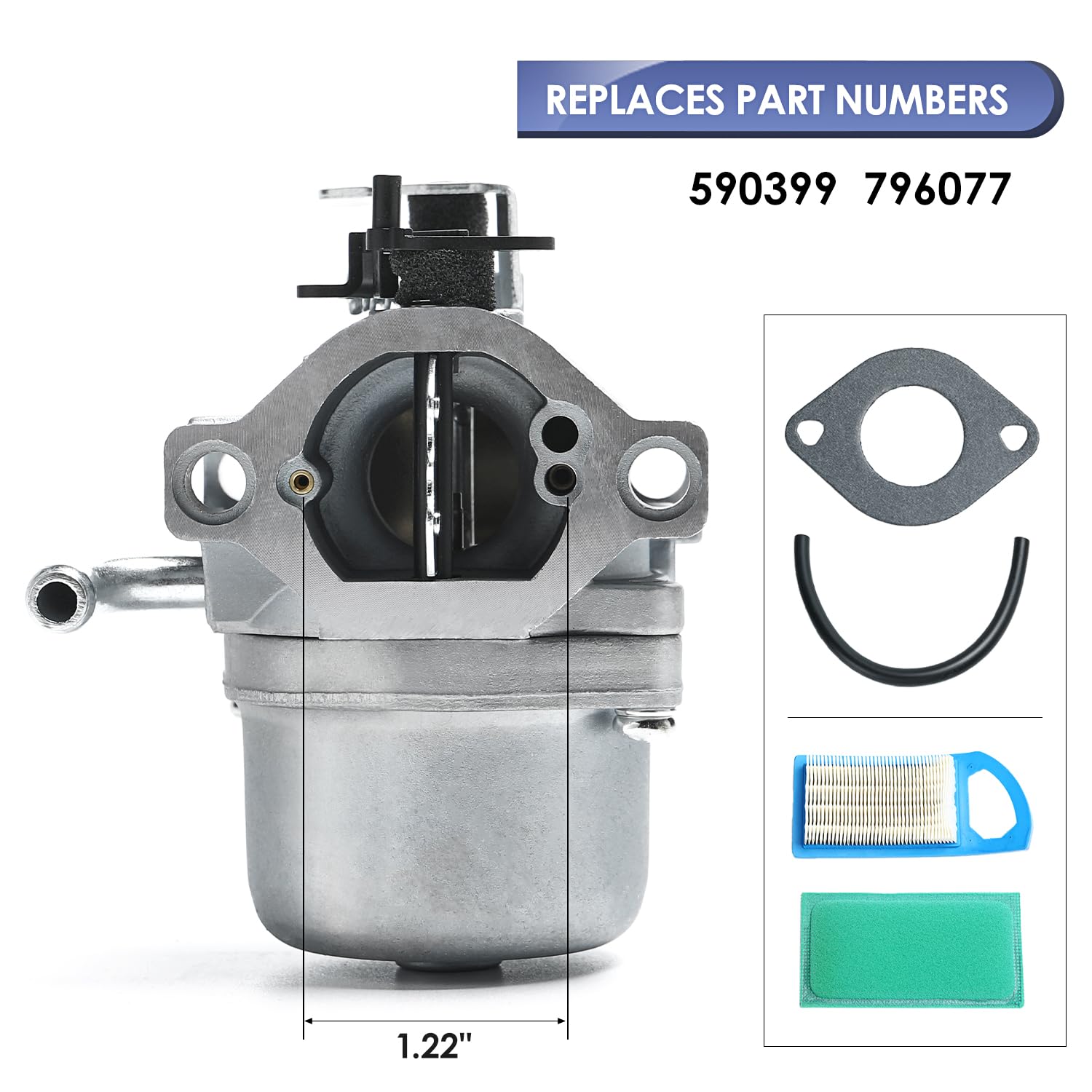 Carburador 590399 compatible con B&S 590399 796077 para Nikki 799245 cortacésped motor carburador con junta válvula de filtro de línea de combustible