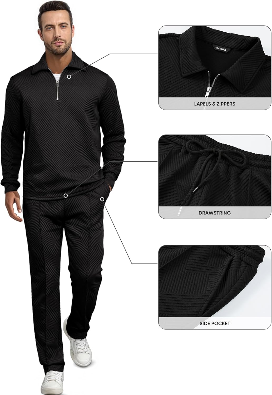 JMIERR Men's 2 Piece Outfits Quarter Zipper Polo Shirt Tracksuit & Joggers Sweatpants Sweatsuit Sets Jacquard - Image 3