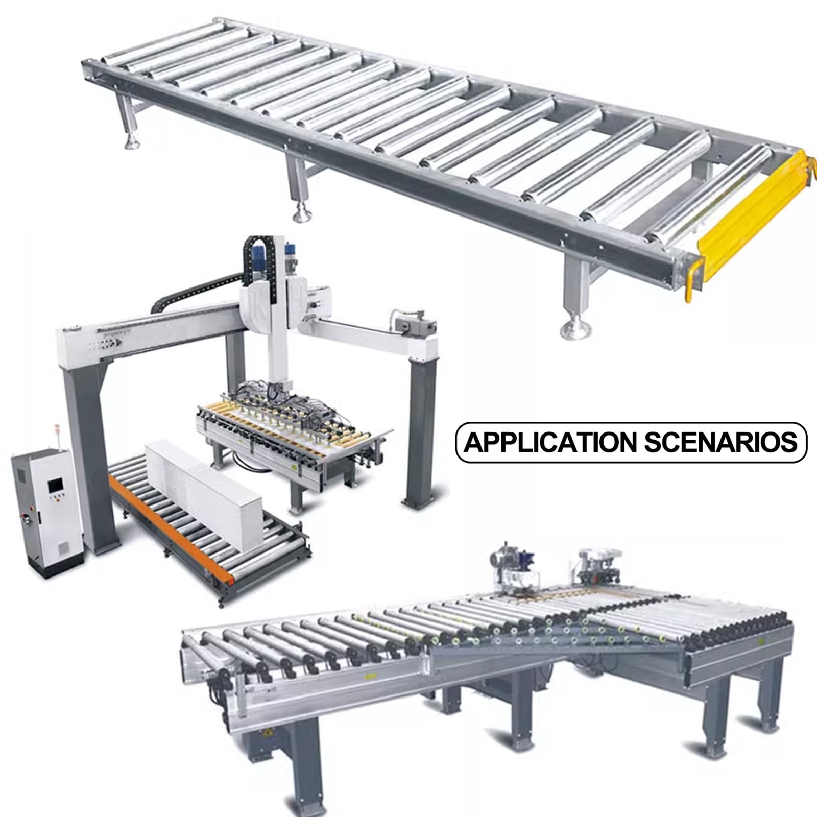 Set di 3 rotoli trasportatori in acciaio inox, 38 mm, per uso industriale, larghezza 350 mm, per fabbriche e centri di trasporto, materiale resistente per prestazioni ottimali