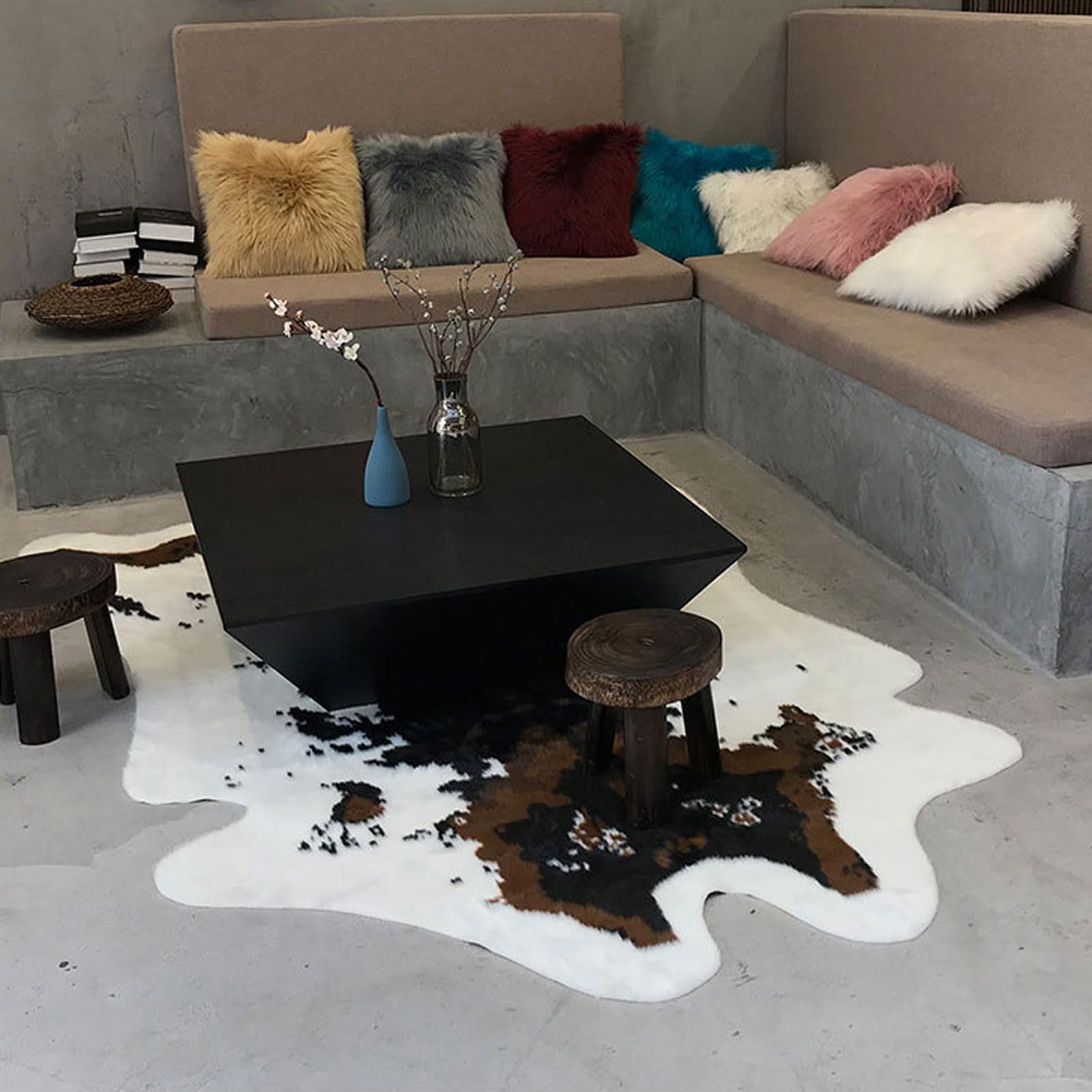 Tapis Imprimé Cowhide,Tapis Imprimé Vache,Tapis en Fausse Fourrure Imitation Peau De Vache,Tapis Imprimé,Moelleuse,Lavable en Machin,AntidéRapant,Facile d'entretien,pour De Canapé