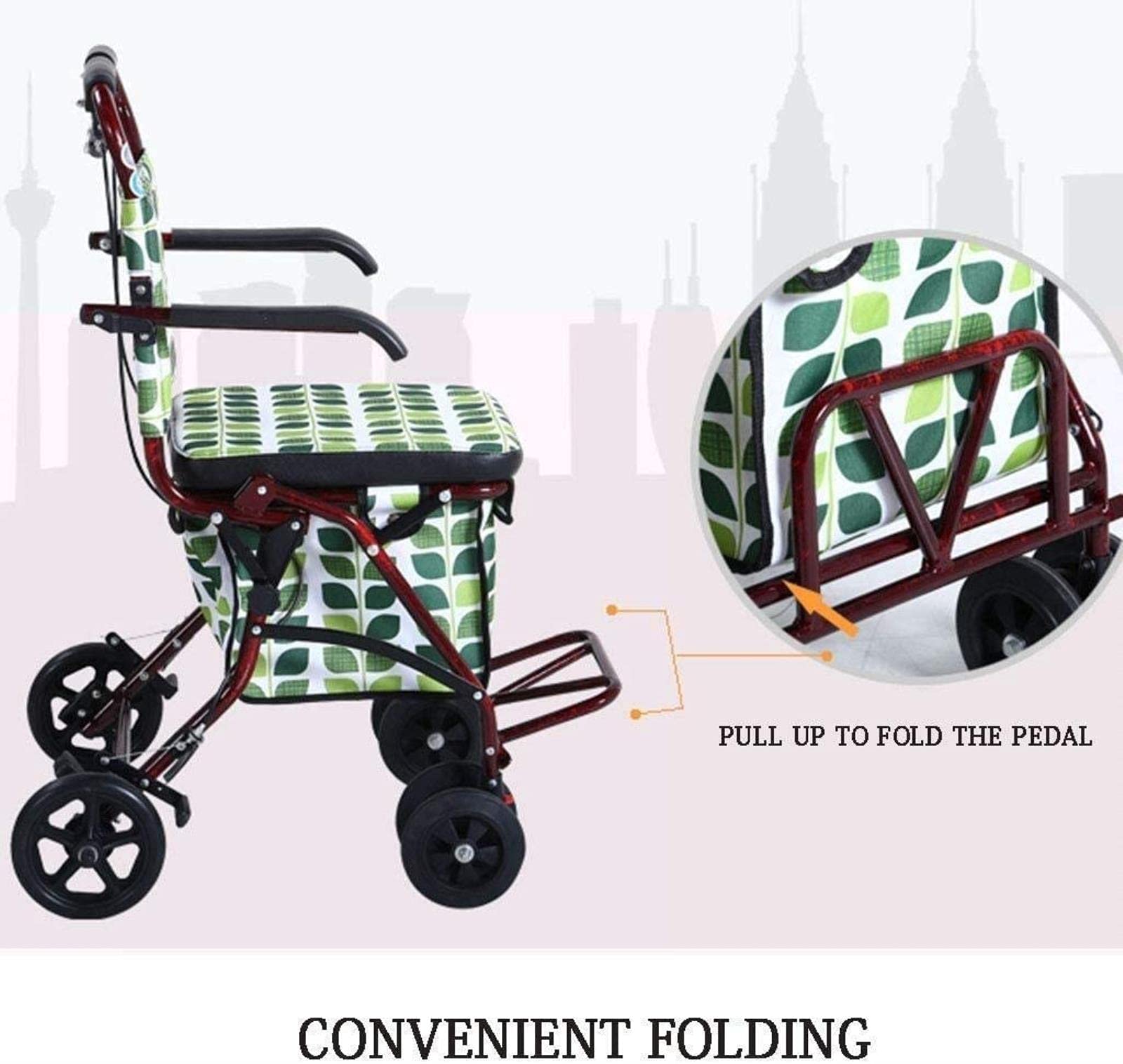 Rollator Walker Rama do chodzenia Standardowy chodzik Rollator 4 koła Rollator do chodzenia, składana pomoc w chodzeniu, siedzisko z regulacją wysokości Chodzik dla osób starszych Tęsknota za