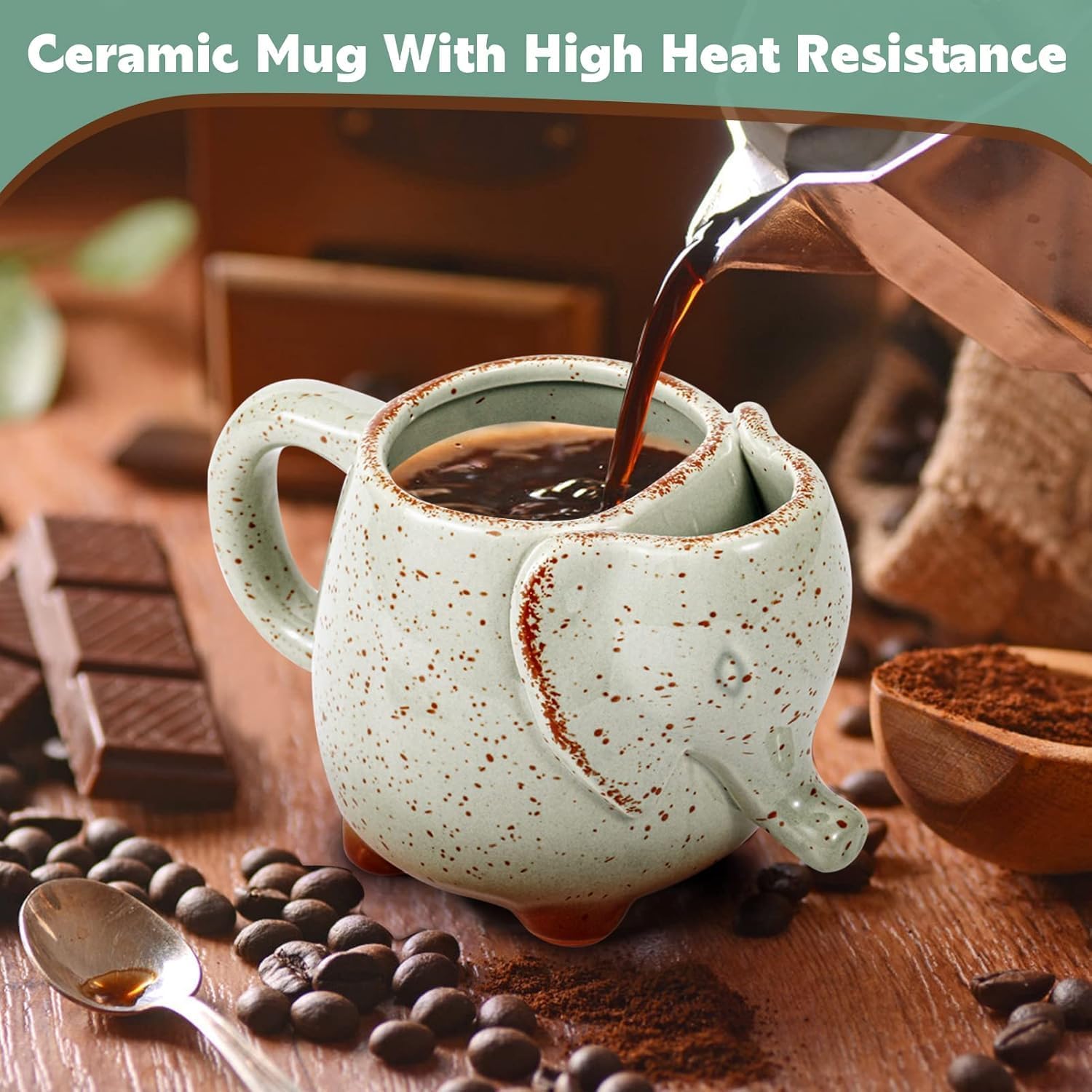 Ceramic Tea Mug Elephant Cup Ceramic 15oz Tea Mug with Tea Bag Holder Unique Cup Great for a Tea Lover elephant gifts for women (White)