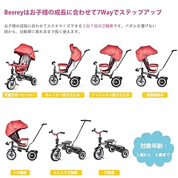 【新品】besrey　7way三輪車　ベビーカー　サンシェード付き　安全ベルト Amazon.co.jp: besrey 三輪車 子供用三輪車 ベビーカー かじとり