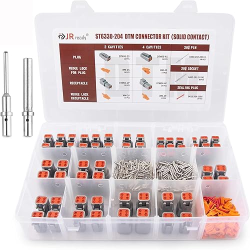 JRready Deutsch - Juego de conectores DTM de 2 4 pines, ST6330-204, impermeables, con contactos sólidos de tamaño 20 (16 pares de conectores de 2
