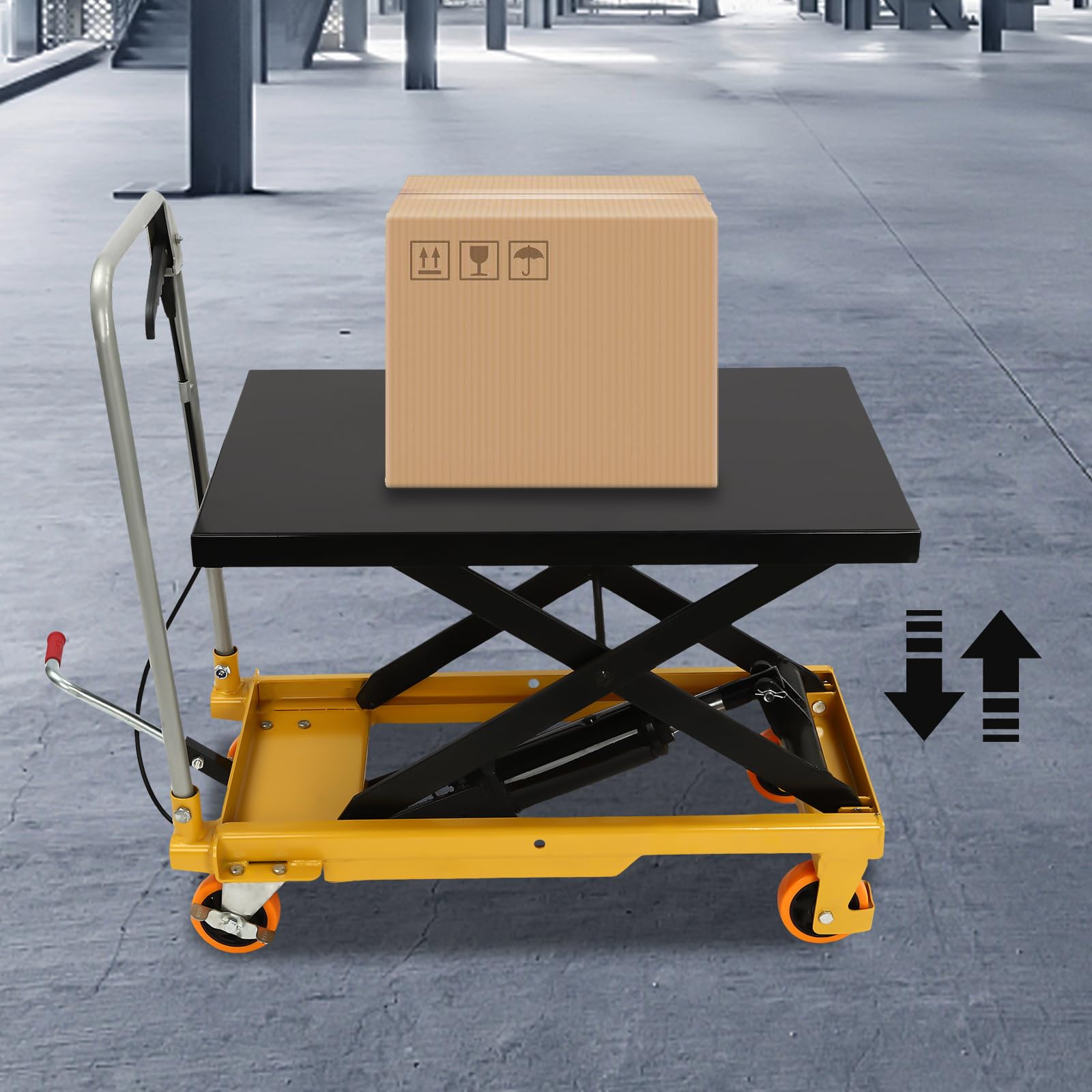 Hydraulic Lift Table Cart, Hydraulic Scissor Jack, 500Lbs Capacity Cart Lift Table Cart, Manual Scissor Lift Table with 4 Wheels for Material Handling Elevating 27.6X14.32X28.5in