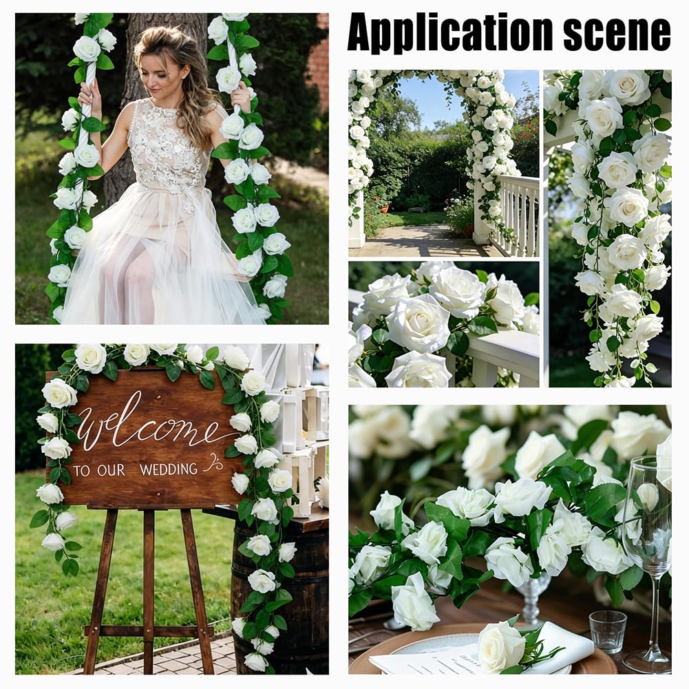 Paquete de 12 guirnaldas de rosas artificiales de 94,49 pulgadas, guirnalda de flores artificiales, flores colgantes, flores decorativas para mesa de boda, decoración para manualidades