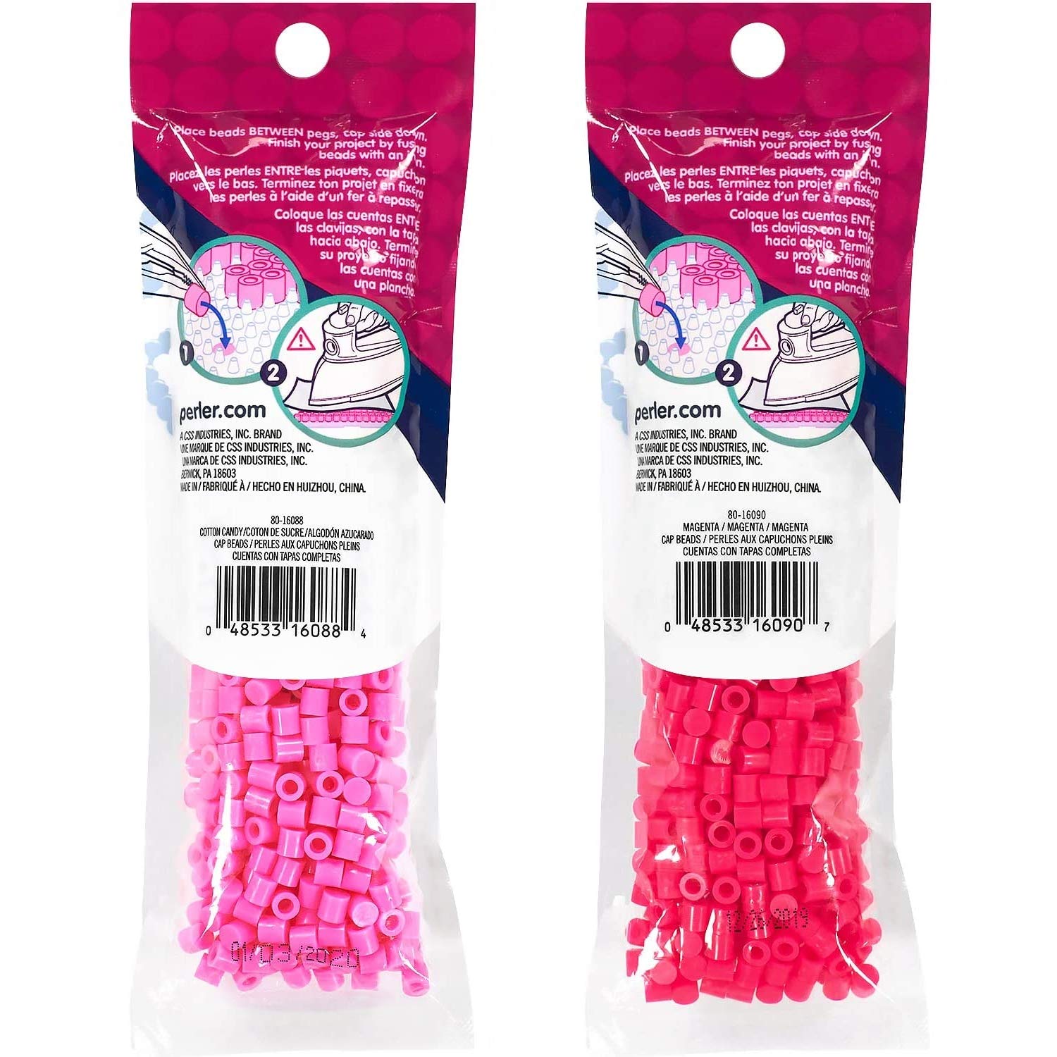 Perler Czapki – solidne koraliki bezpiecznikowe – zestaw 2 szt. – wata cukrowa i magenta