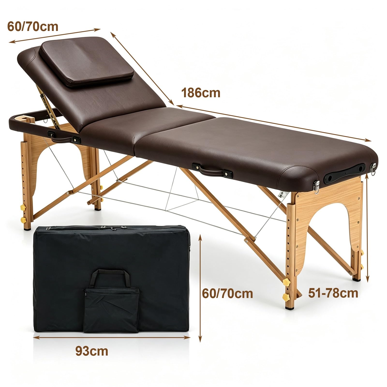 Massageliege Klappbar Tattoo Stuhl Holz Höhenverstellbar Physio | Professionelle Massageliege Inklusive Tragetasche Geeignet für Zuhause, Kosmetikstudio und Mobile Massage(Gray,70cm)