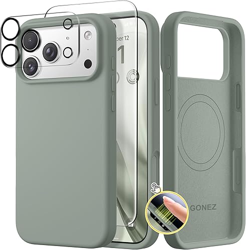 Miniatura 63 de GONEZ Funda de silicona para iPhone 14 Pro Max, compatible con MagSafe, con protector de pantalla + protector de lente de cámara, silicona líquida a