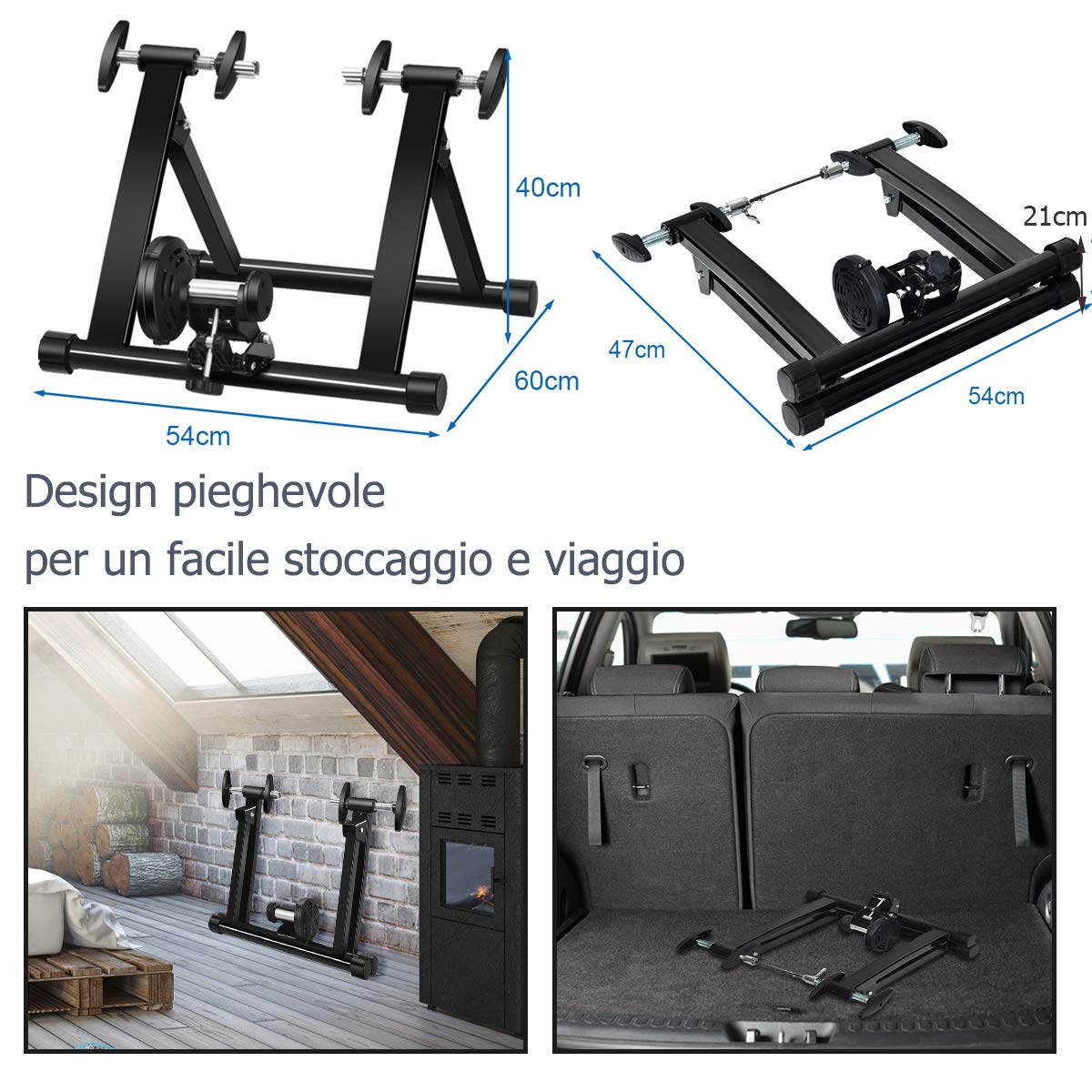 Rullo Allenamento Bici GOPLUS - Pieghevole, Per Ruote 26-28 Pollici, Portata 150 Kg, Nero - Foto 2