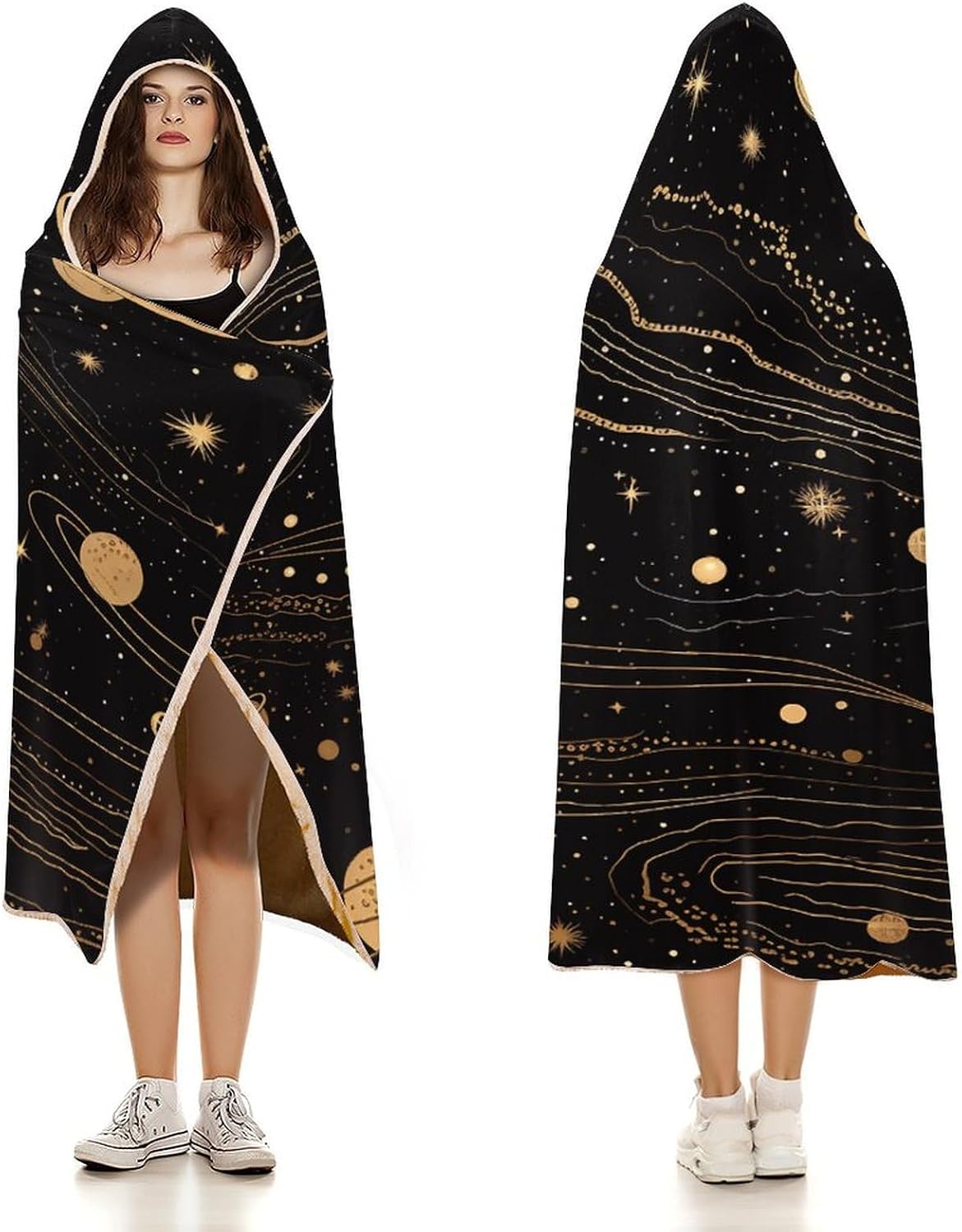 Gold And Silver Space Themed Hooded Blanket Cozy And Functional,Wearable Blanket Hoodie for Women Men,Blanket Poncho Presents40 x50