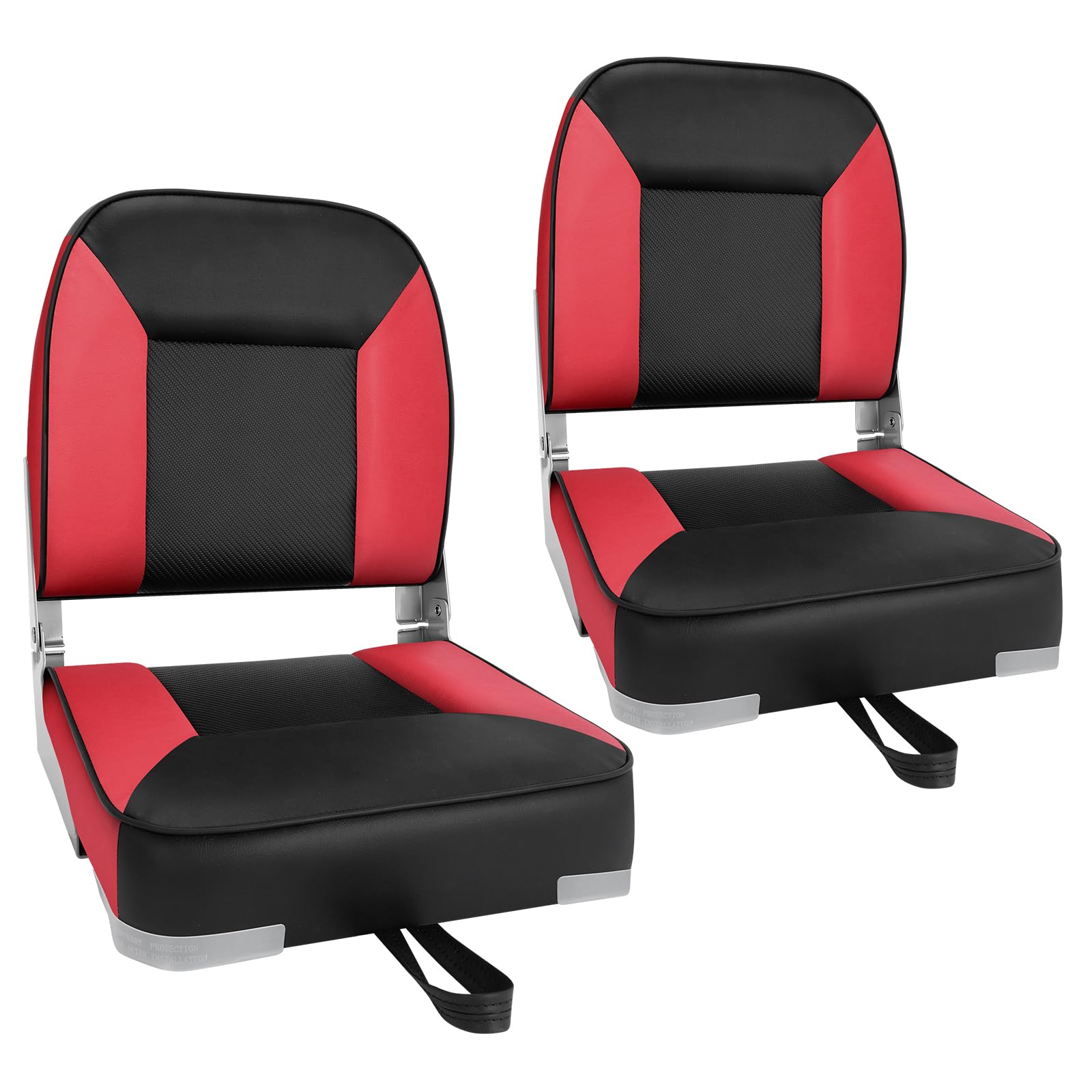 Skureay Boat Seats 2 Pack, Folding Fishing Boat Seat Low Back - Black/Red