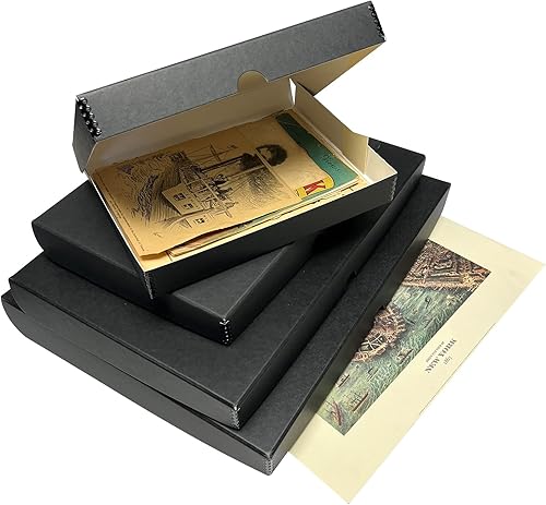 Vista 81 de Lineco Caja de almacenamiento de folio, diseño de concha con borde de metal. 16.5 x 20.5 x 1.75 pulgadas, cartón archival, conserva fotos, tarjetas