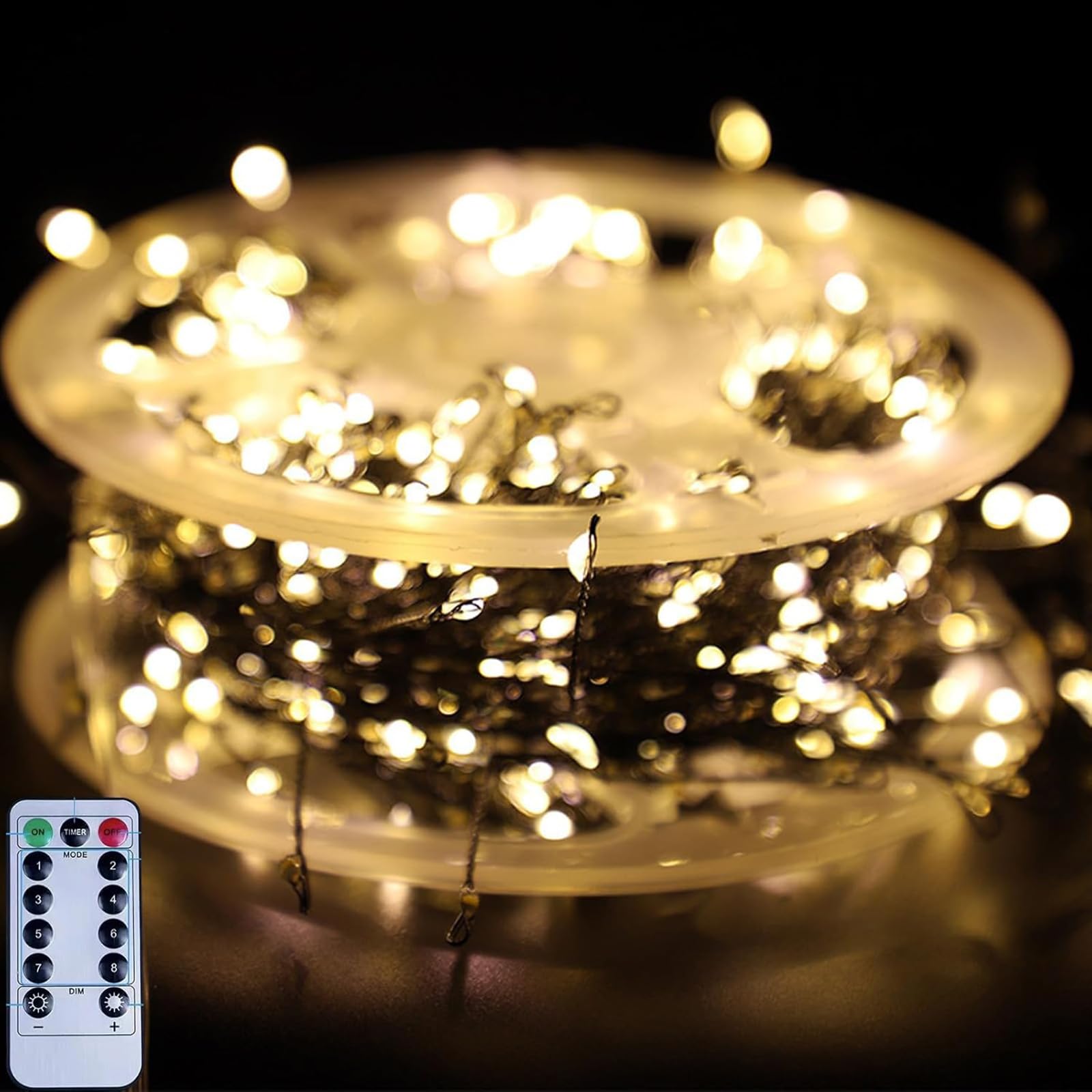 LED Copper Wire Firecracker Light String for Christmas Tree,Waterproof 8 Modes Hanging Fairy Lights with Remote Control,for Christmas Decorations (Warm, 9.84ft-100 Lights-Battery Box)