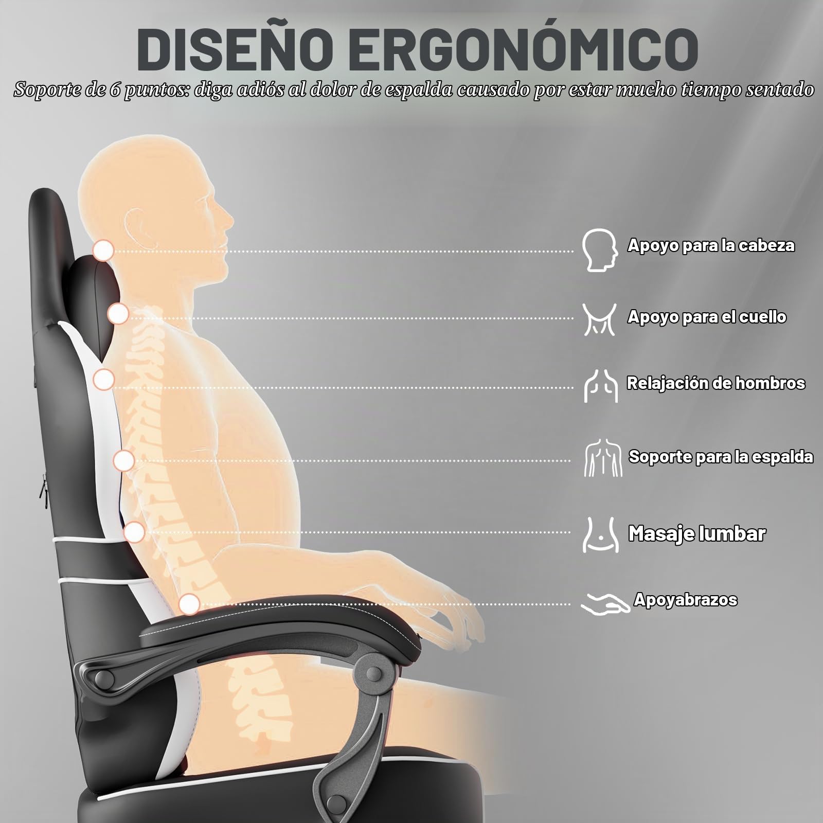 Ferghana Silla Gaming Ergonómica con Masajeador,Silla Gamer en Cuero PVC Transpirable,Soporte Lumbar de Masaje,Reposacabezas,Reposapiés,Silla de Oficina,Silla Ergonómica de PC (Negro,Cuero PVC)