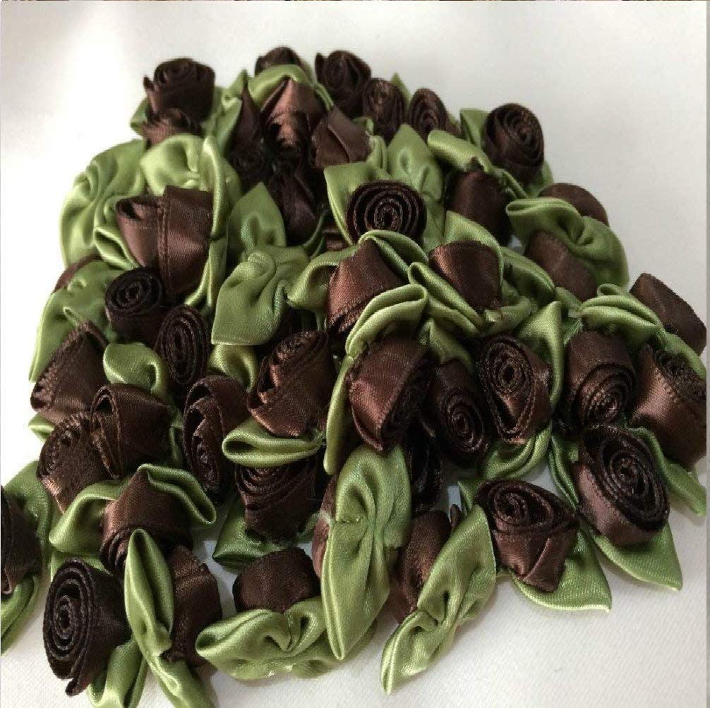Chocolate Brown Large Satin Ribbon Roses Buds Embellishments - 20 per pkt