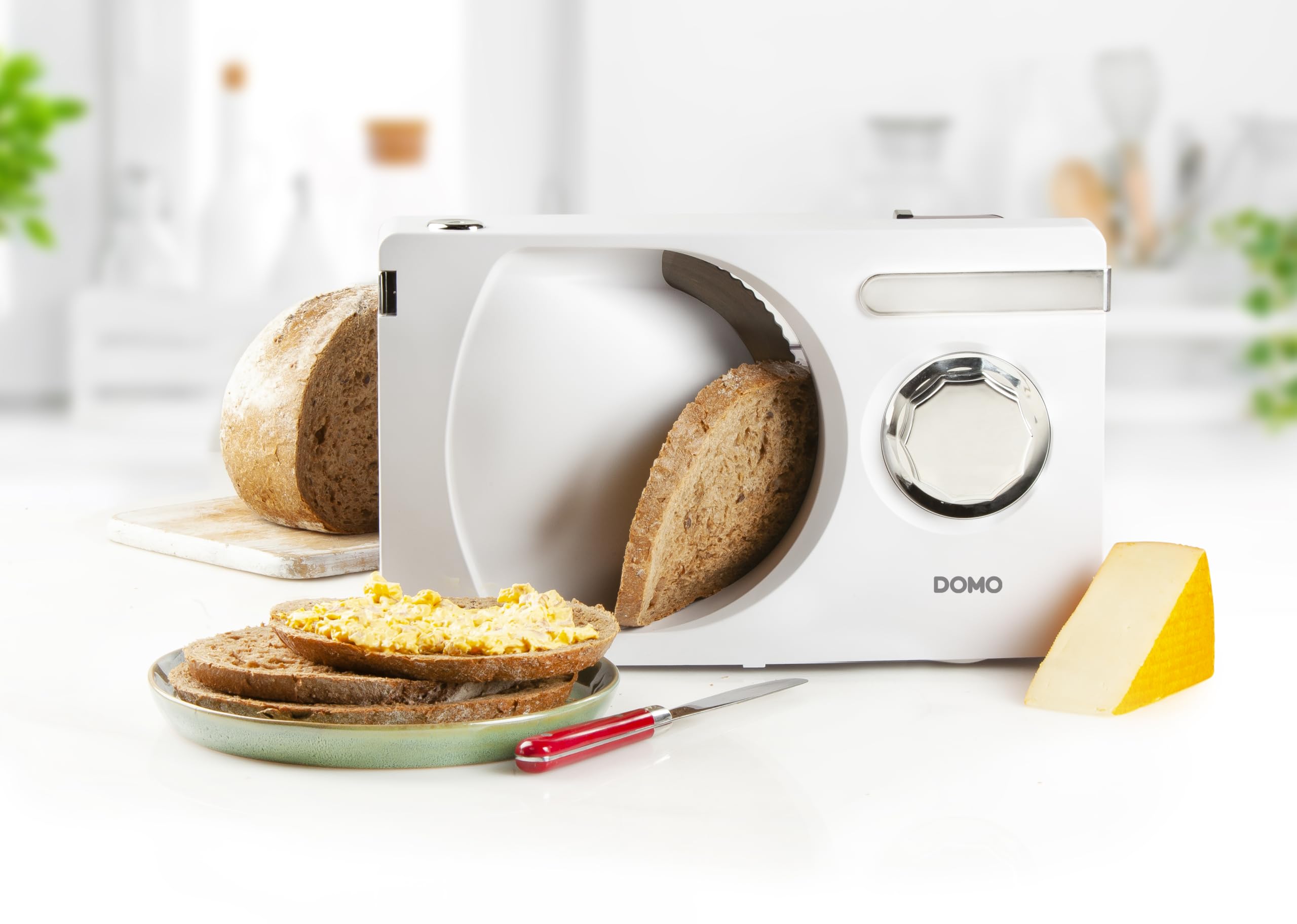 DOMO DO523S Trancheuse Electrique Ø 17 cm - 0 à 15 mm - Moteur silencieux DC de 120 W - Blanc