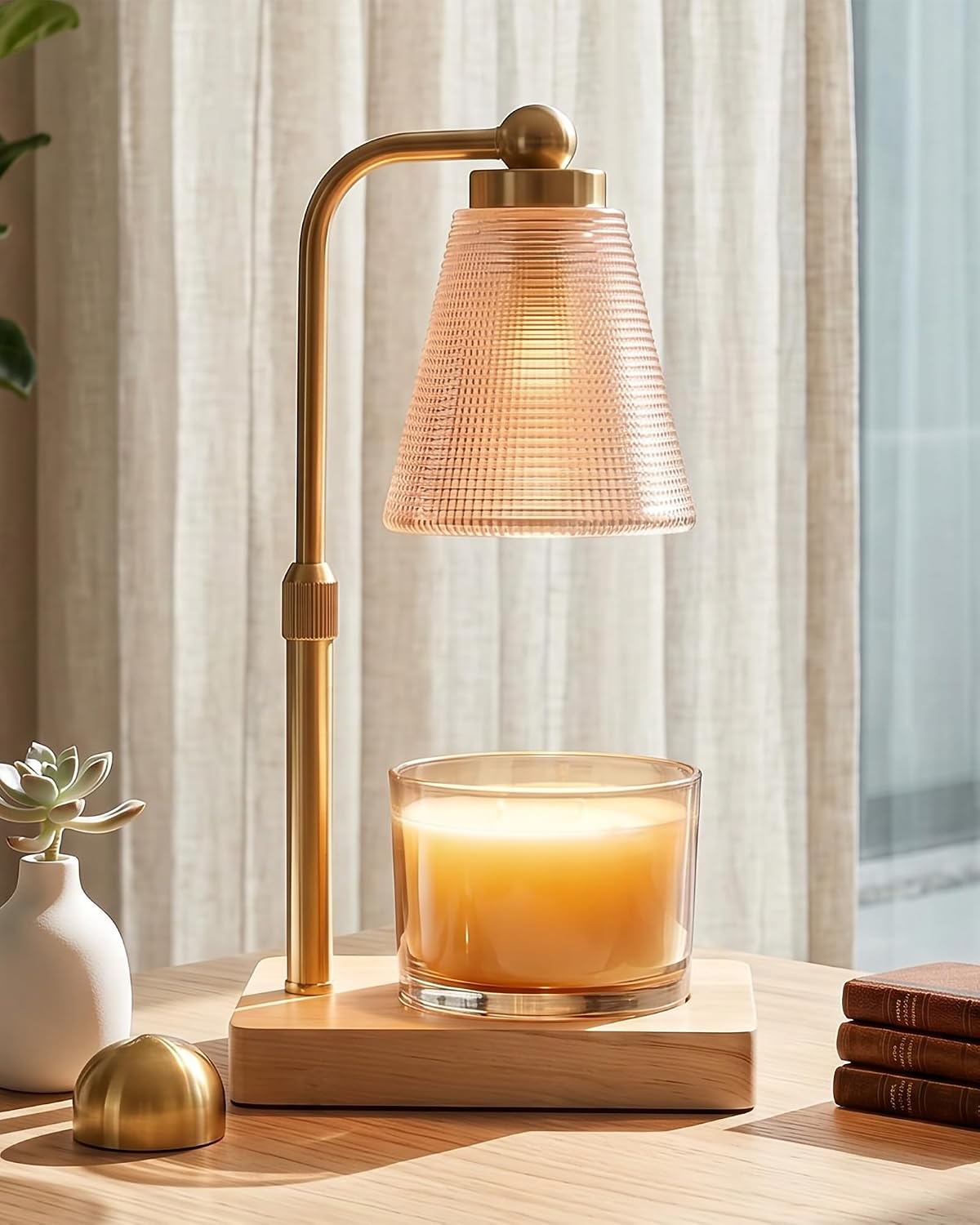 Candle Warmer Lamp with Timer, Dimmable, Adjustable Height, Square | 2 bulbs included, no flame needed, 1-year warranty, farmhouse or modern decor, for bedroom, kitchen, living room, gifting