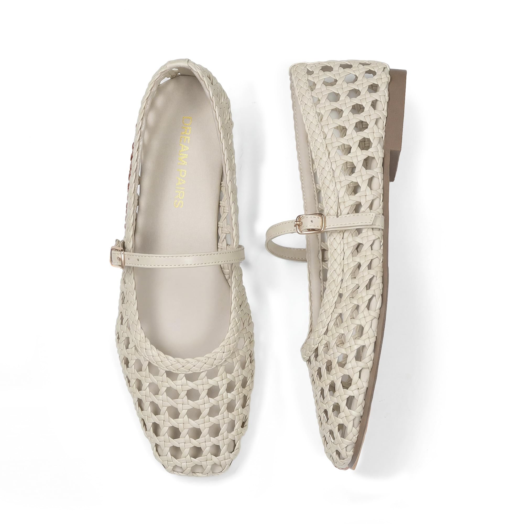 DREAM PAIRS Ballerinas Damen Woven Ballerinas Mary Jane Flats Elegante Bequeme mit quadratischer Zehenpartie für Arbeit Freizeit Reisen Alltag