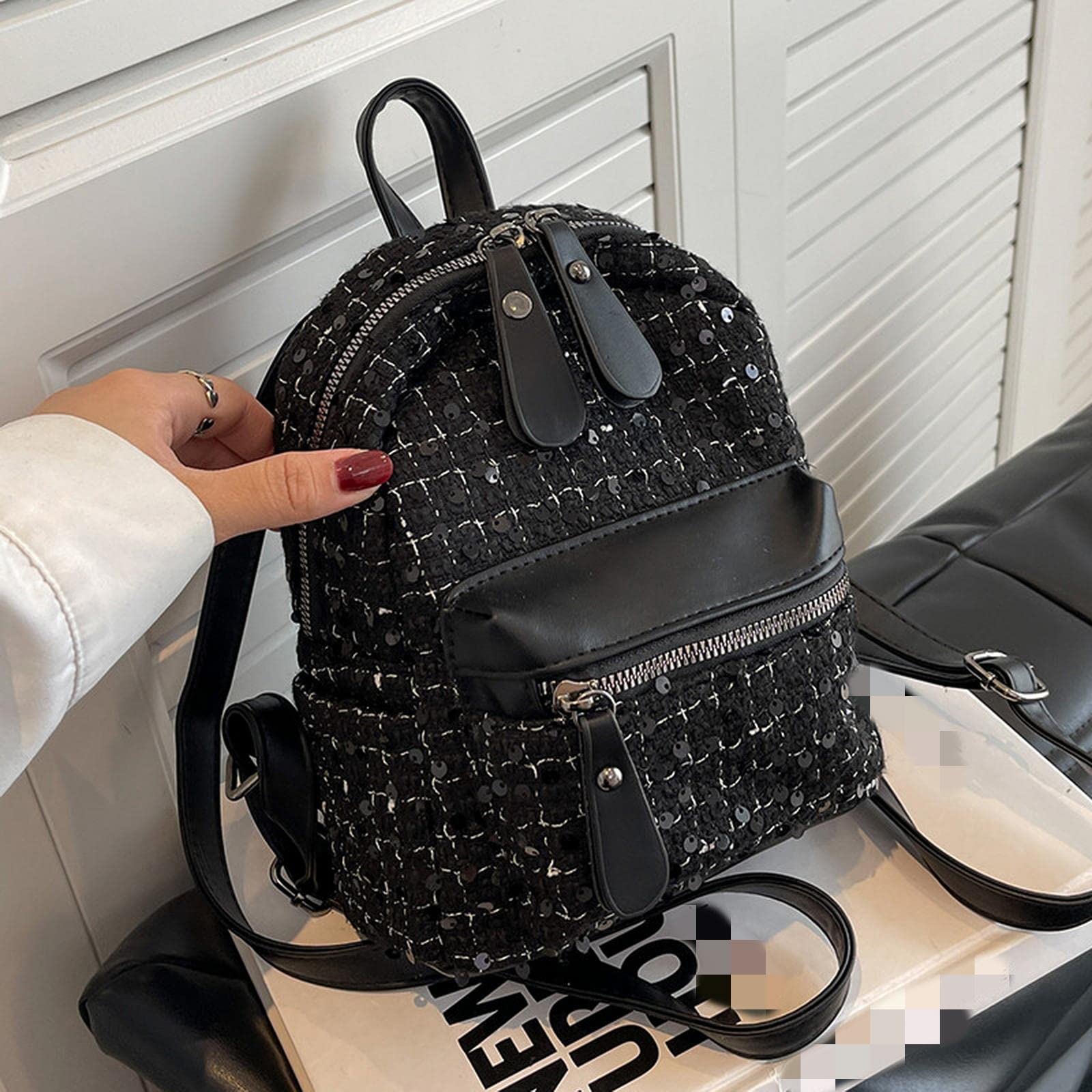 MOGSA Mochila escolar para mujer, con lentejuelas pequeñas, bolsa de hombro para mujer, mini bolsa de viaje para mujer