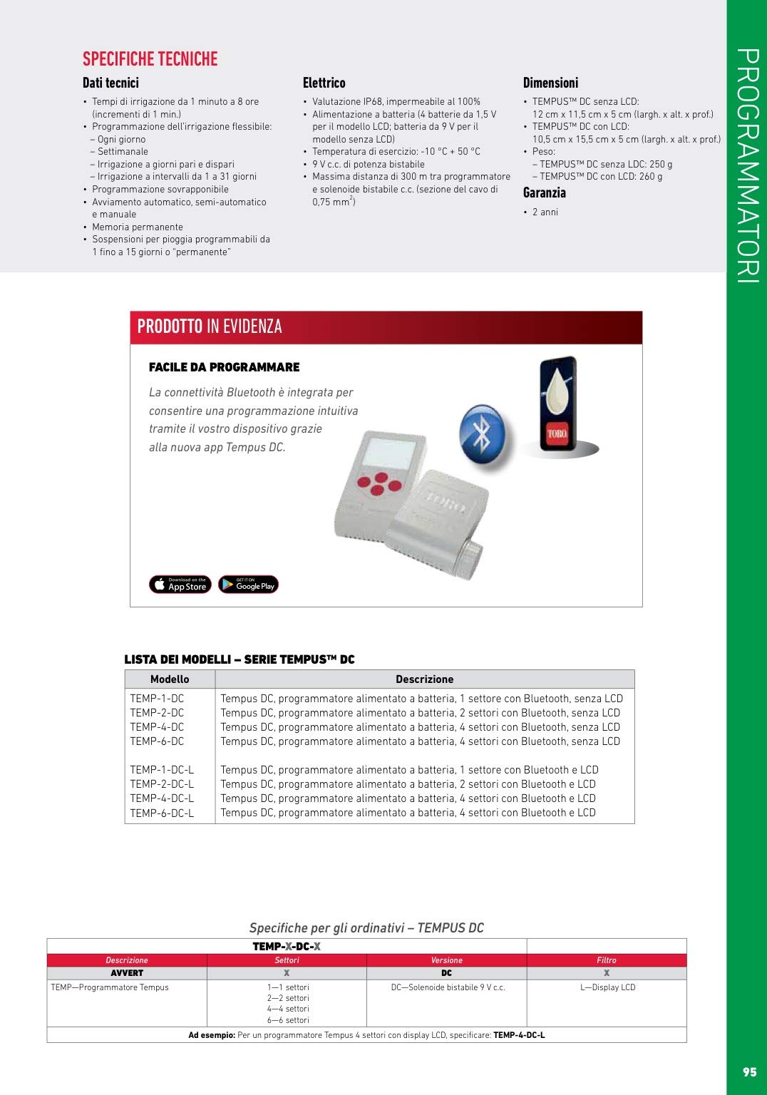 TORO TEMP-1-DC Programmatore Tempus WP a Batteria, 1 Stazione, con Bluetooth, Nero