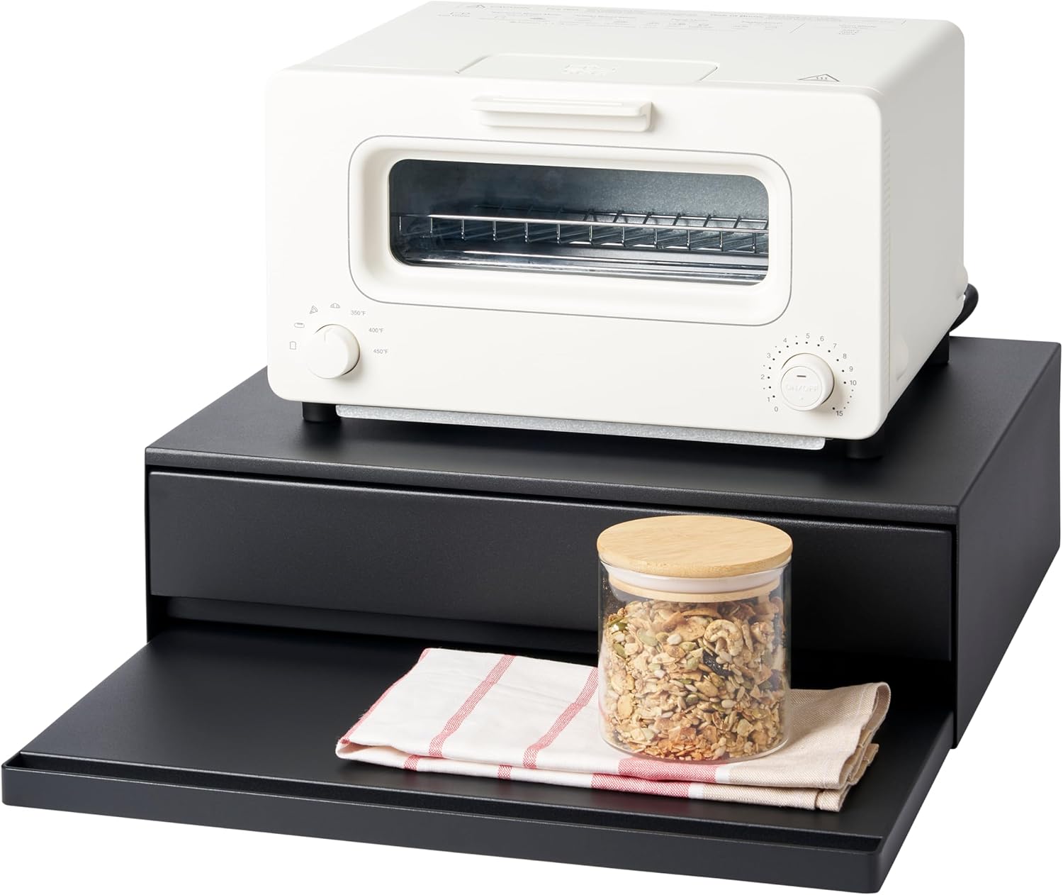 Yamazaki Home Tower Kitchen Countertop Organizer Appliance Stand With Drawer And Pull-Out Shelf - Steel