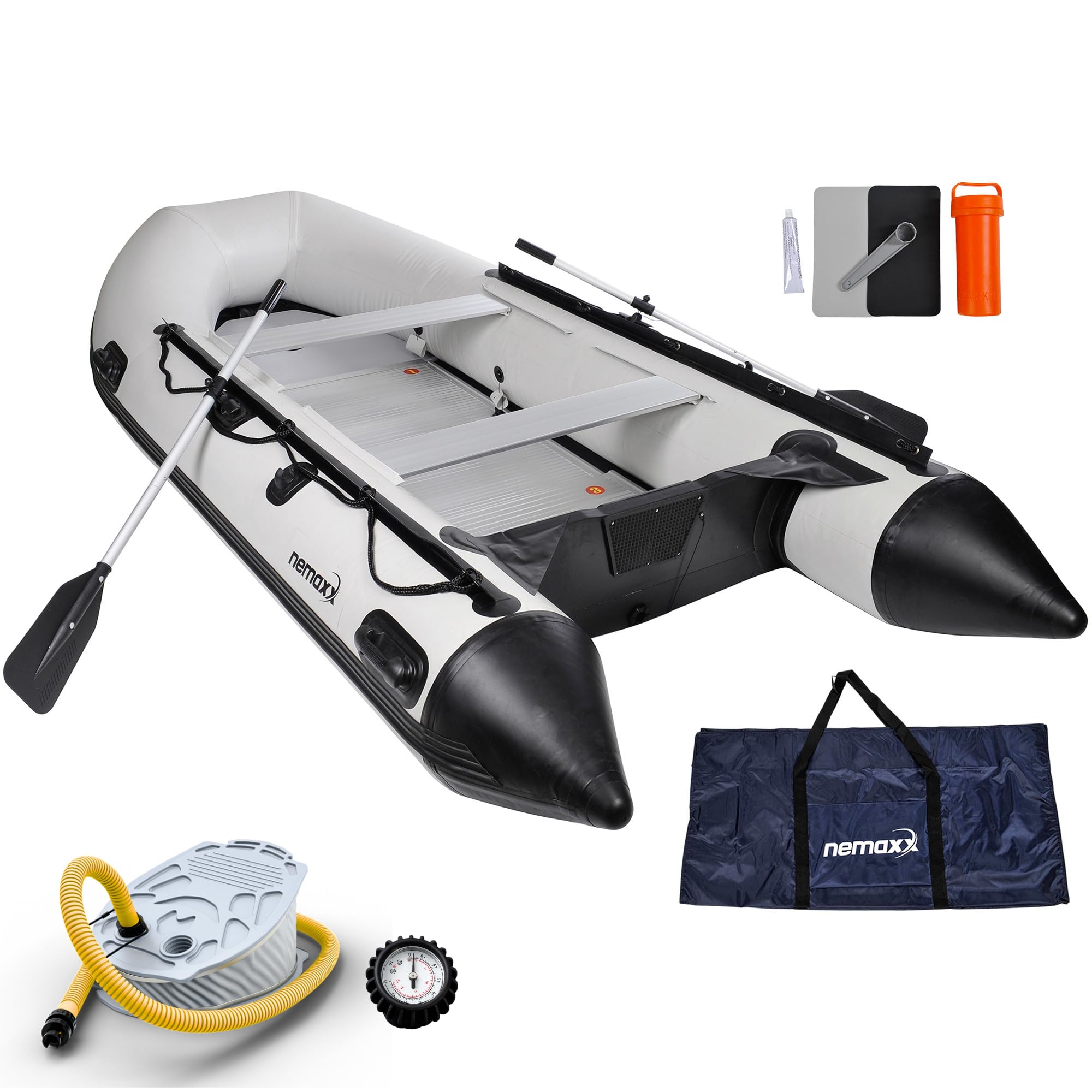 Nemaxx Professional Schlauchboot – 3,80 m, 7 Personen, inkl. Paddel, Tasche und Luftpumpe