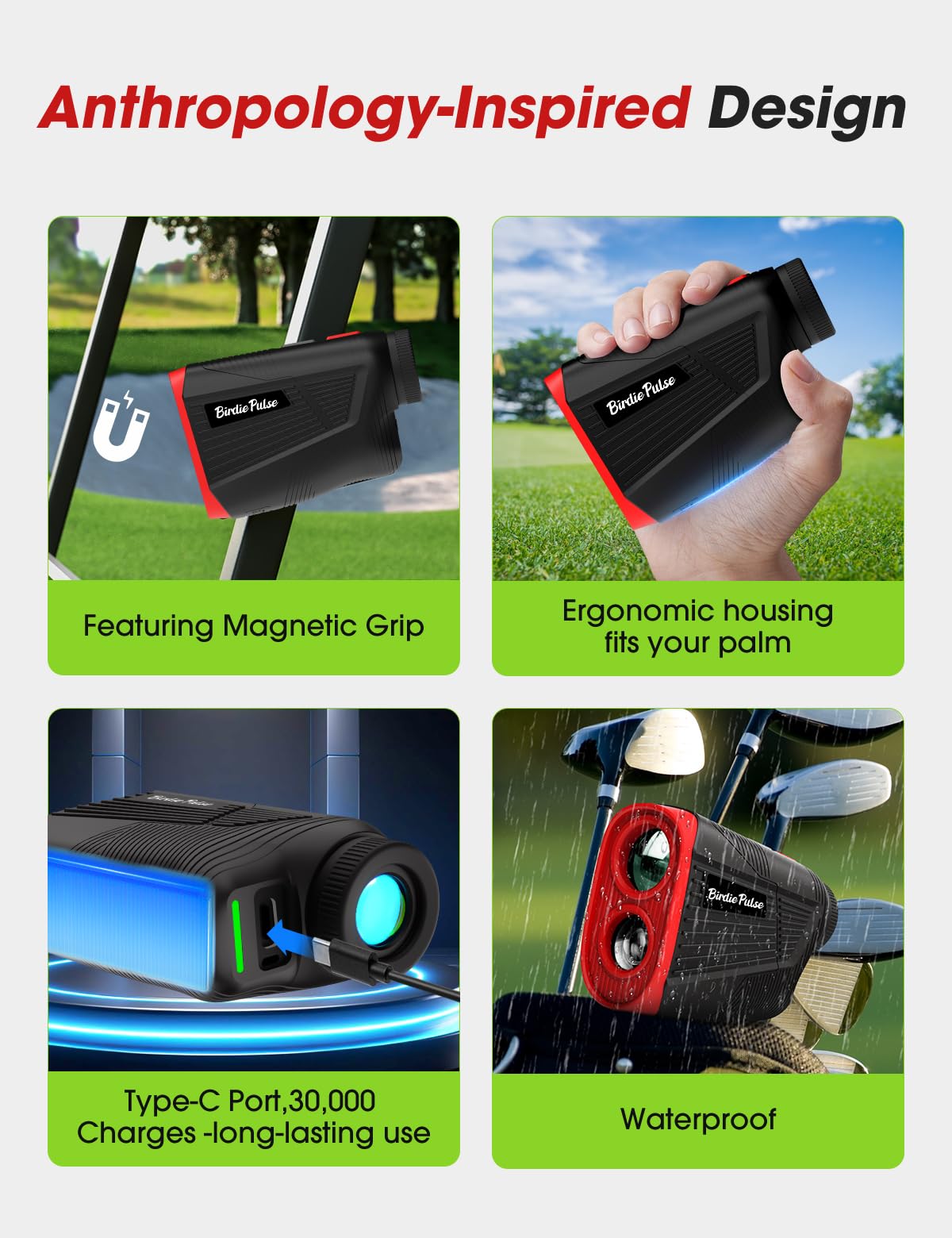 Telemetro da golf con pendenza e magnete, telemetro da 1300 metri per golf, vibrazione di bloccaggio della bandiera, ingrandimento 6-6,5x e LCD HD, telemetro da golf ricaricabile, nero