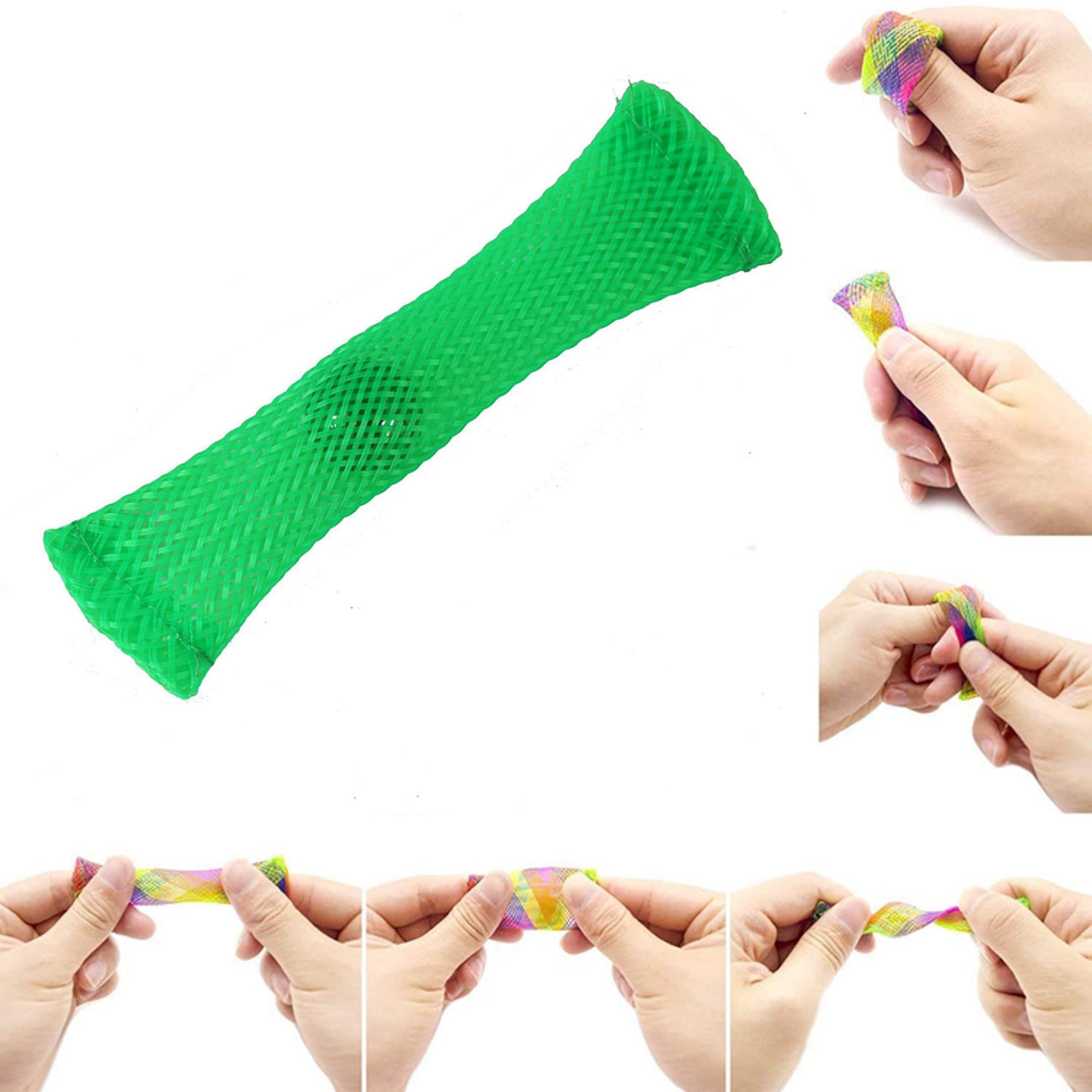 Braided Mesh Tube with Marble Ball Sensory Fidget Toy, Anxiety & Stress Relief, ADHD, ADD, OCD, Autism Aid, Therapy Toy, Adult & Kids (Green)