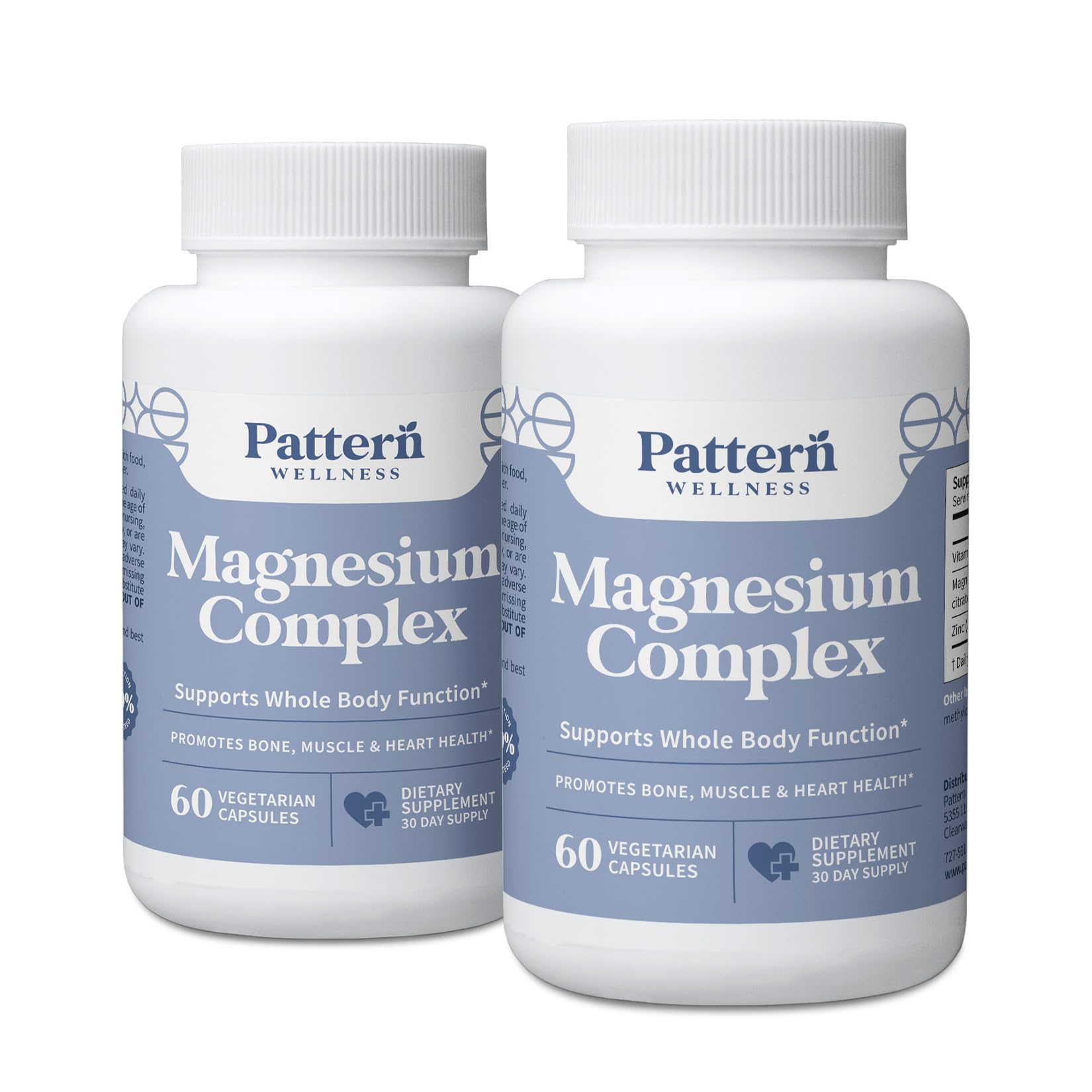 Pattern Wellness Magnesium Complex Supplement – 120 Vegan Capsules 60 Count (Pack of 2)