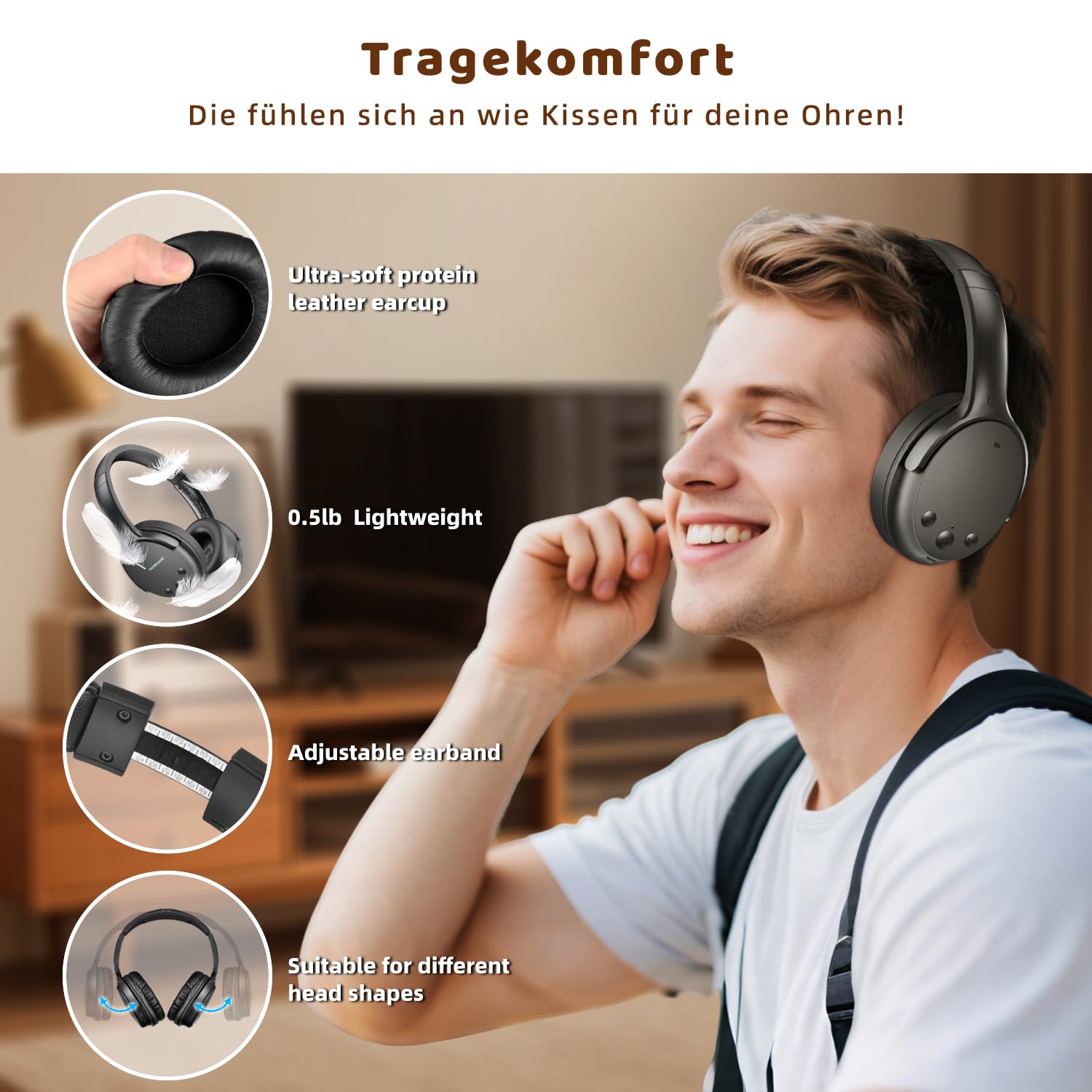 Holdsound Kopfhörer für Fernseher,TV Kopfhörer Kabellos für Senioren mit USB Verlängerungskabel Sender, 40 Stunden, Keine Verzögerung, Plug and Play, Geschenke für ältere Menschen