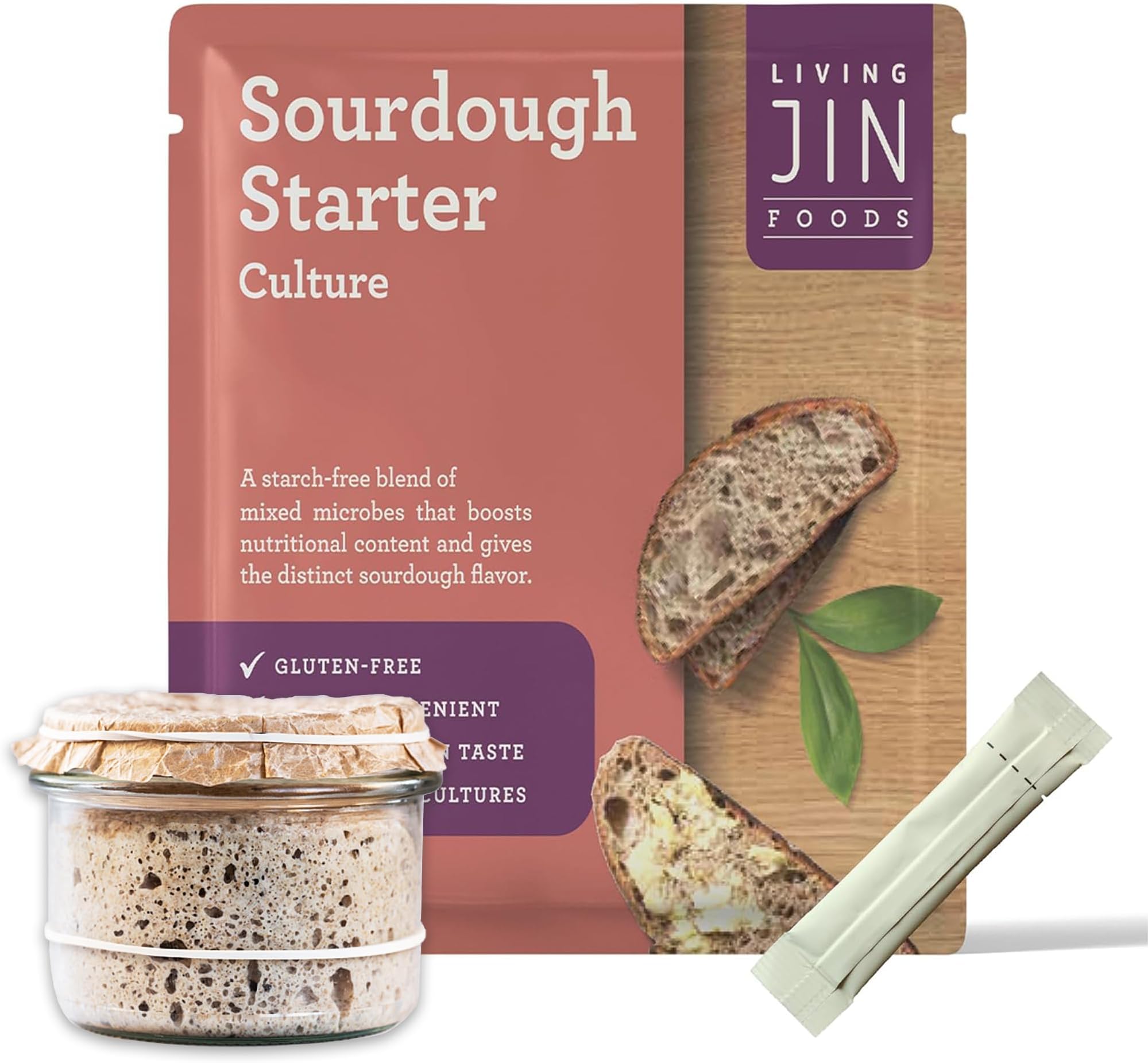 Sourdough Starter Culture (1 Packet), Gluten Free Culture, Ready To Use Sour Dough With One-Time Feeding, Gluten-Free, Easy Use, Vigorous Fermentation, Breakdown