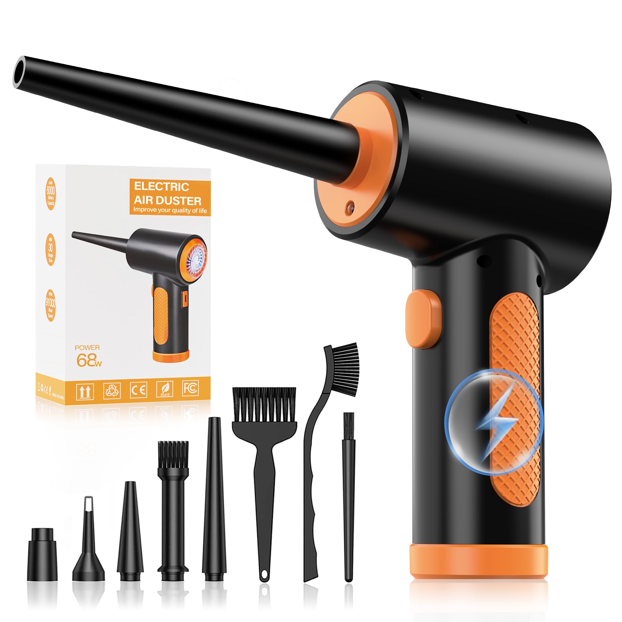 Souffleur à Air Comprimé Sans Fil 200 000 Tr/min - Rechargeable USB, 3 Vitesses, Pour PC, Clavier, Voiture