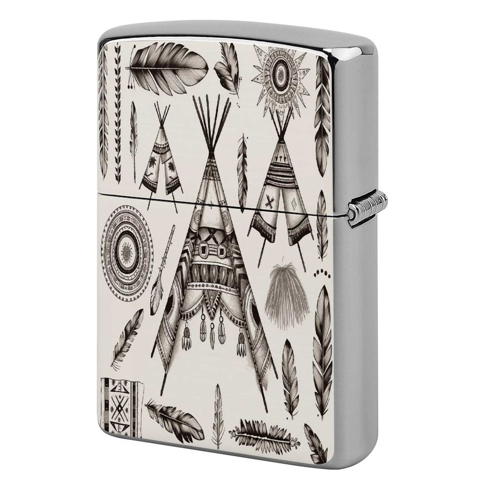 Fodpand Style Feather Head Band Teepee Tent Metal Lighter Case Cover Lighter Sleeve