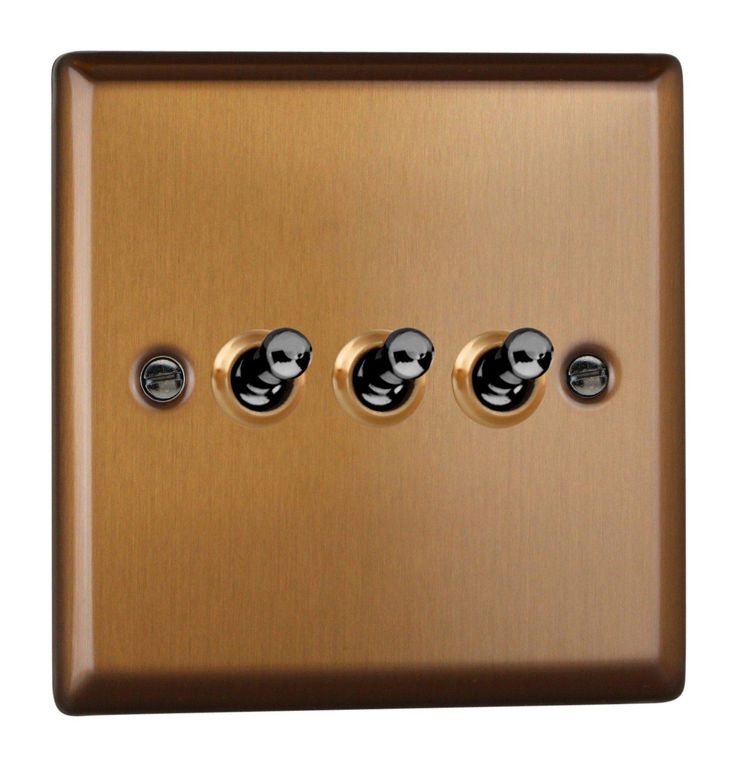 Switch Bronze Triple Toggle 10A 3-Gang 2-Way Urban Brushed + Iridium Insert
