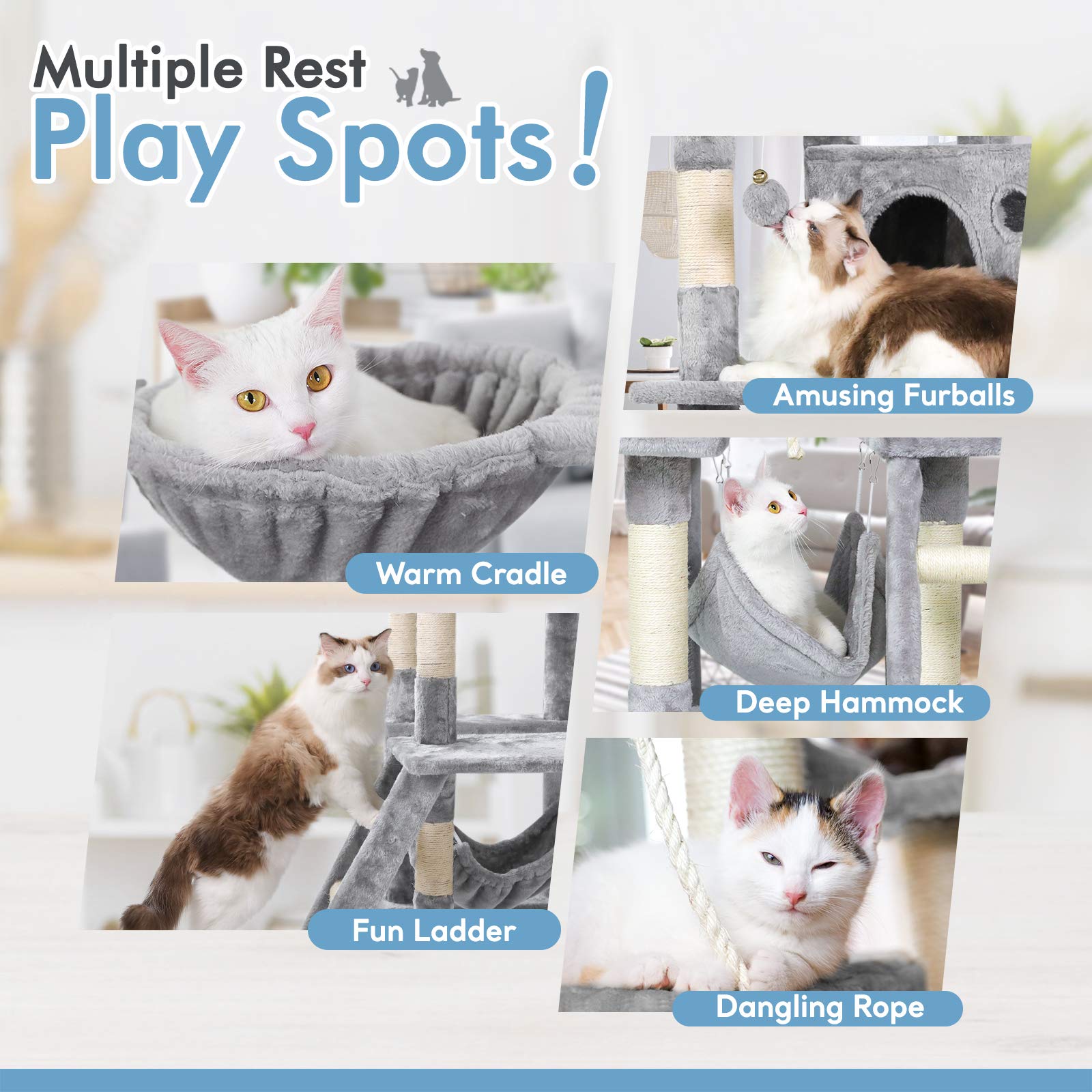 rabbitgoo Cat Tree Cat Tower 61" for Indoor Cats, MultiLevel Cat Condo