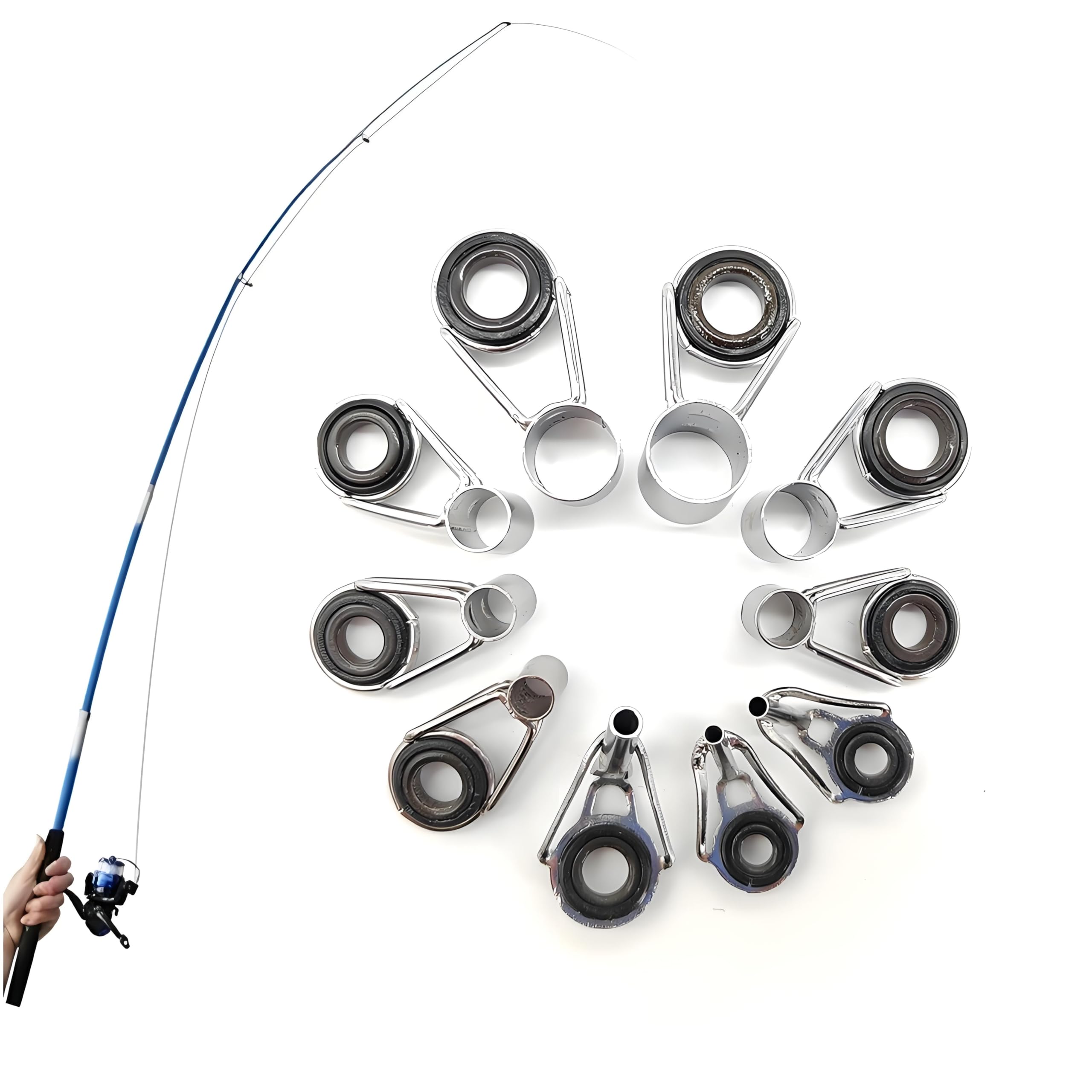 CHENNAN Lot de 10 Anneaux de Guidage pour Canne à Pêche en Acier Inoxydable et Céramique - Kit de Réparation Portable